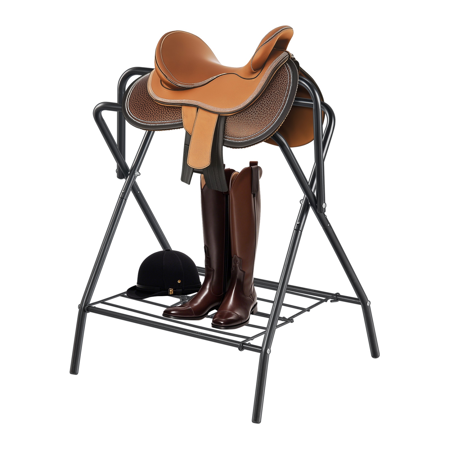 VEVOR 28 x 19 x 37.5 in Freestanding Folding Horse Saddle Stand, Portable Horse Blanket Holder, Heavy Duty Steel Saddle Rack for English & Western