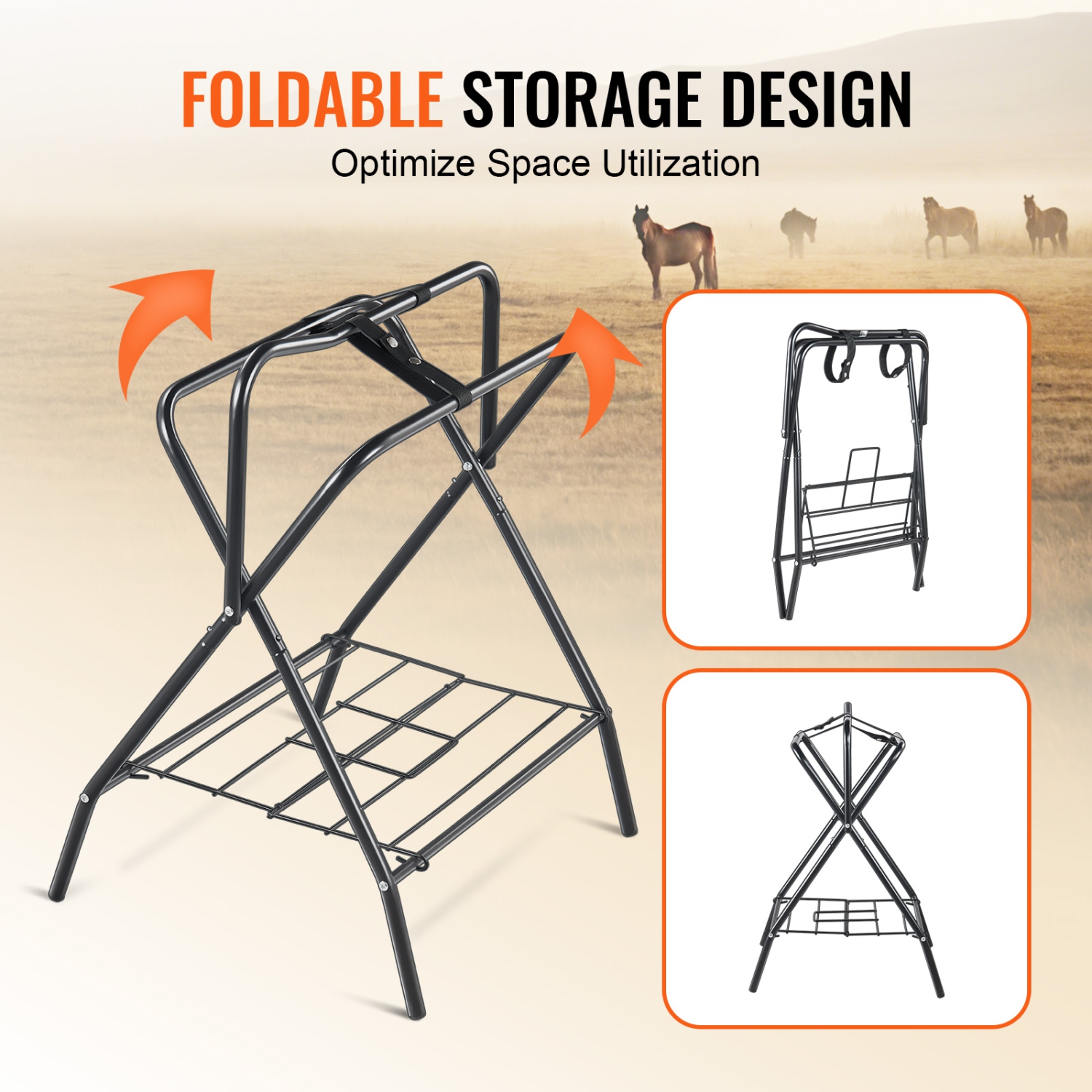 VEVOR 28 x 19 x 37.5 in Freestanding Folding Horse Saddle Stand, Portable Horse Blanket Holder, Heavy Duty Steel Saddle Rack for English & Western