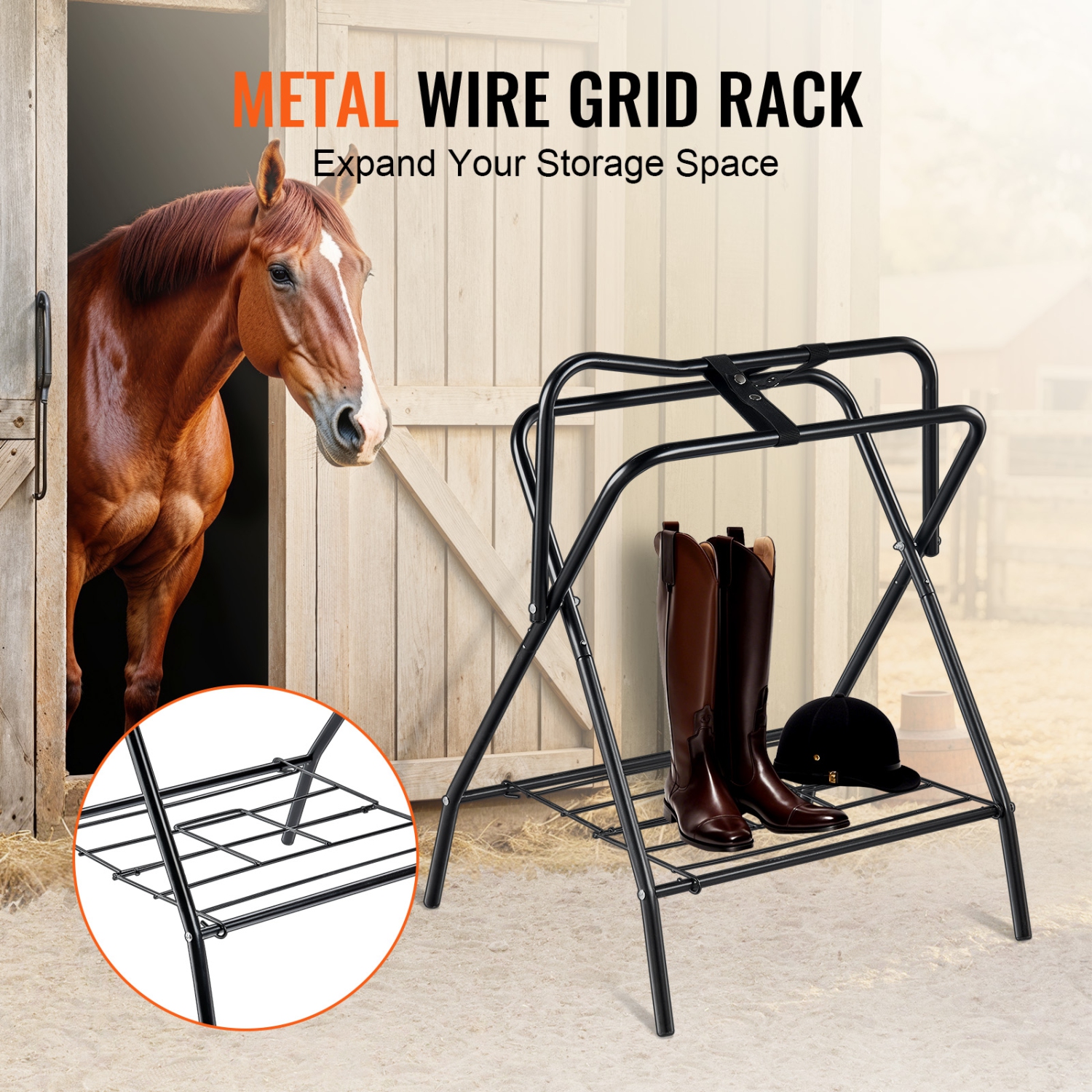 VEVOR 28 x 19 x 37.5 in Freestanding Folding Horse Saddle Stand, Portable Horse Blanket Holder, Heavy Duty Steel Saddle Rack for English & Western