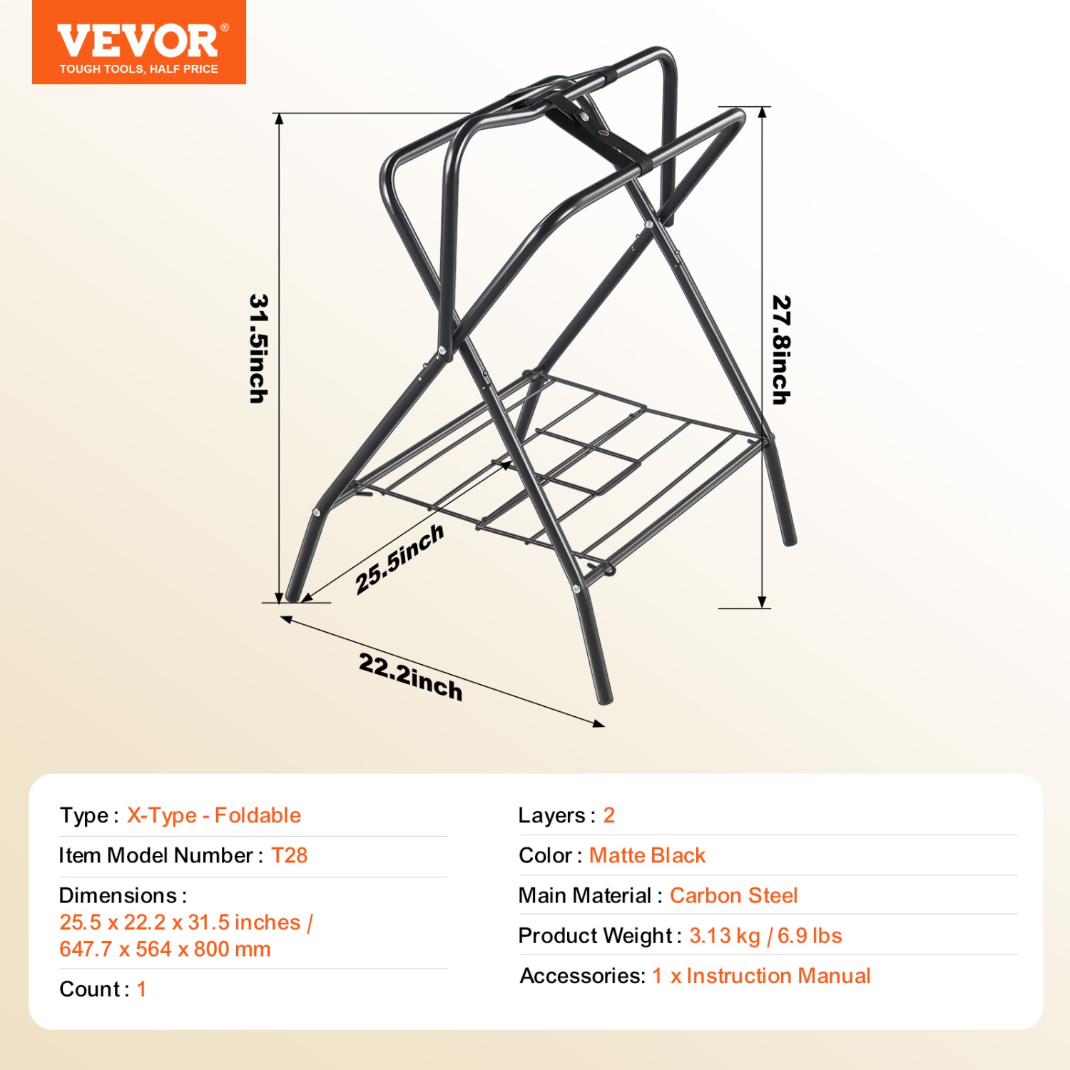 VEVOR 28 x 19 x 37.5 in Freestanding Folding Horse Saddle Stand, Portable Horse Blanket Holder, Heavy Duty Steel Saddle Rack for English & Western