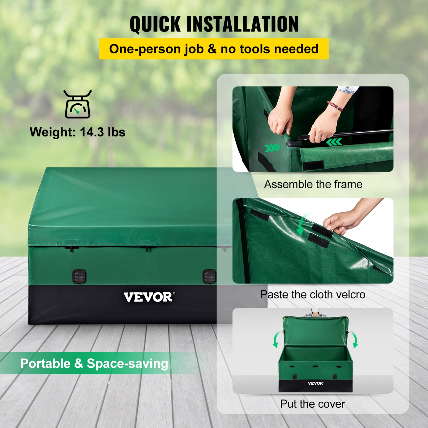 VEOVR 150 Gallon Outdoor Storage Box,Waterproof PE Tarpaulin Deck Box with Galvanized Frame, All-Weather Protection & Portable,for Camping,Garden,