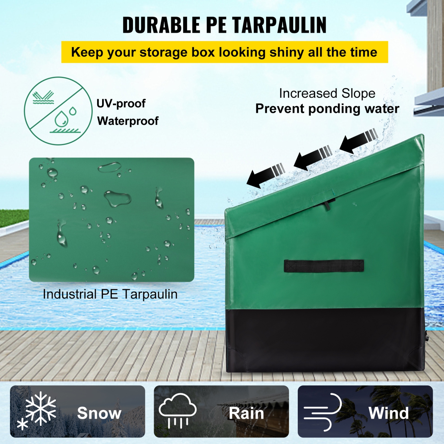 VEVOR 100 Gallon Outdoor Storage Box,Waterproof PE Tarpaulin Deck Box with Galvanized Frame,All-Weather Protection & Portable,for Camping, Garden,