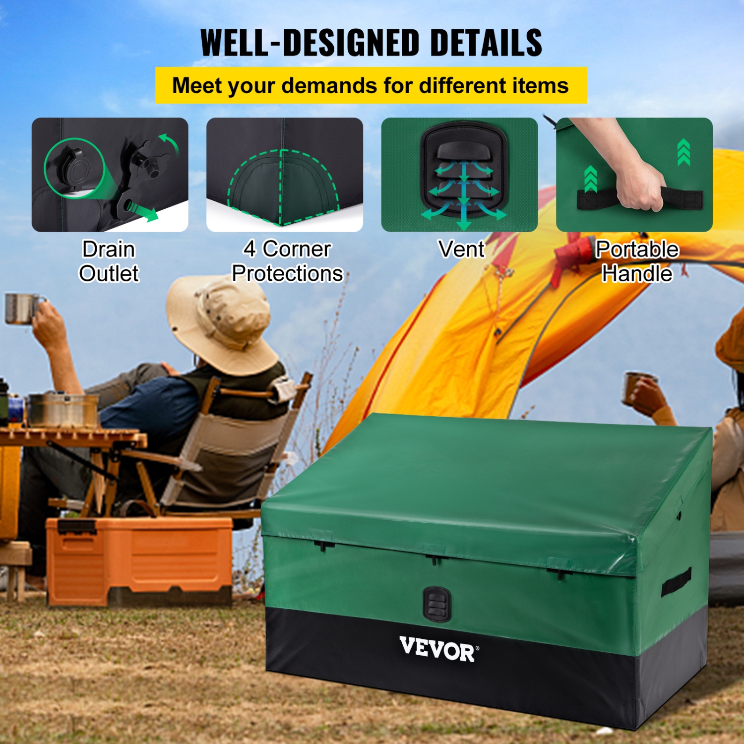 VEVOR 100 Gallon Outdoor Storage Box,Waterproof PE Tarpaulin Deck Box with Galvanized Frame,All-Weather Protection & Portable,for Camping, Garden,