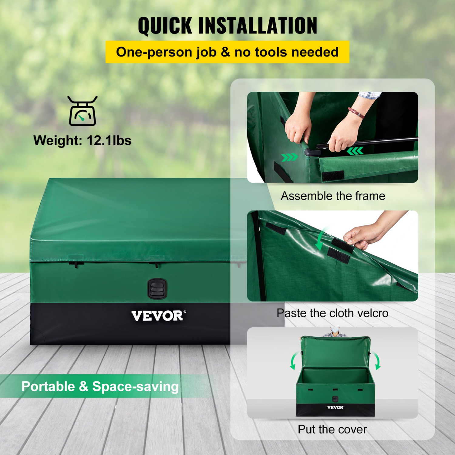 VEVOR 100 Gallon Outdoor Storage Box,Waterproof PE Tarpaulin Deck Box with Galvanized Frame,All-Weather Protection & Portable,for Camping, Garden,