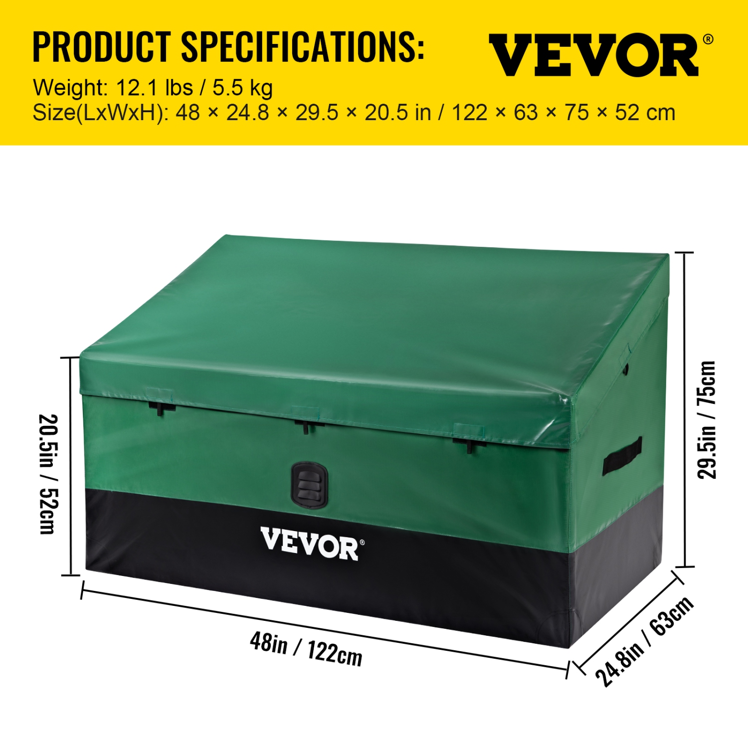 VEVOR 100 Gallon Outdoor Storage Box,Waterproof PE Tarpaulin Deck Box with Galvanized Frame,All-Weather Protection & Portable,for Camping, Garden,
