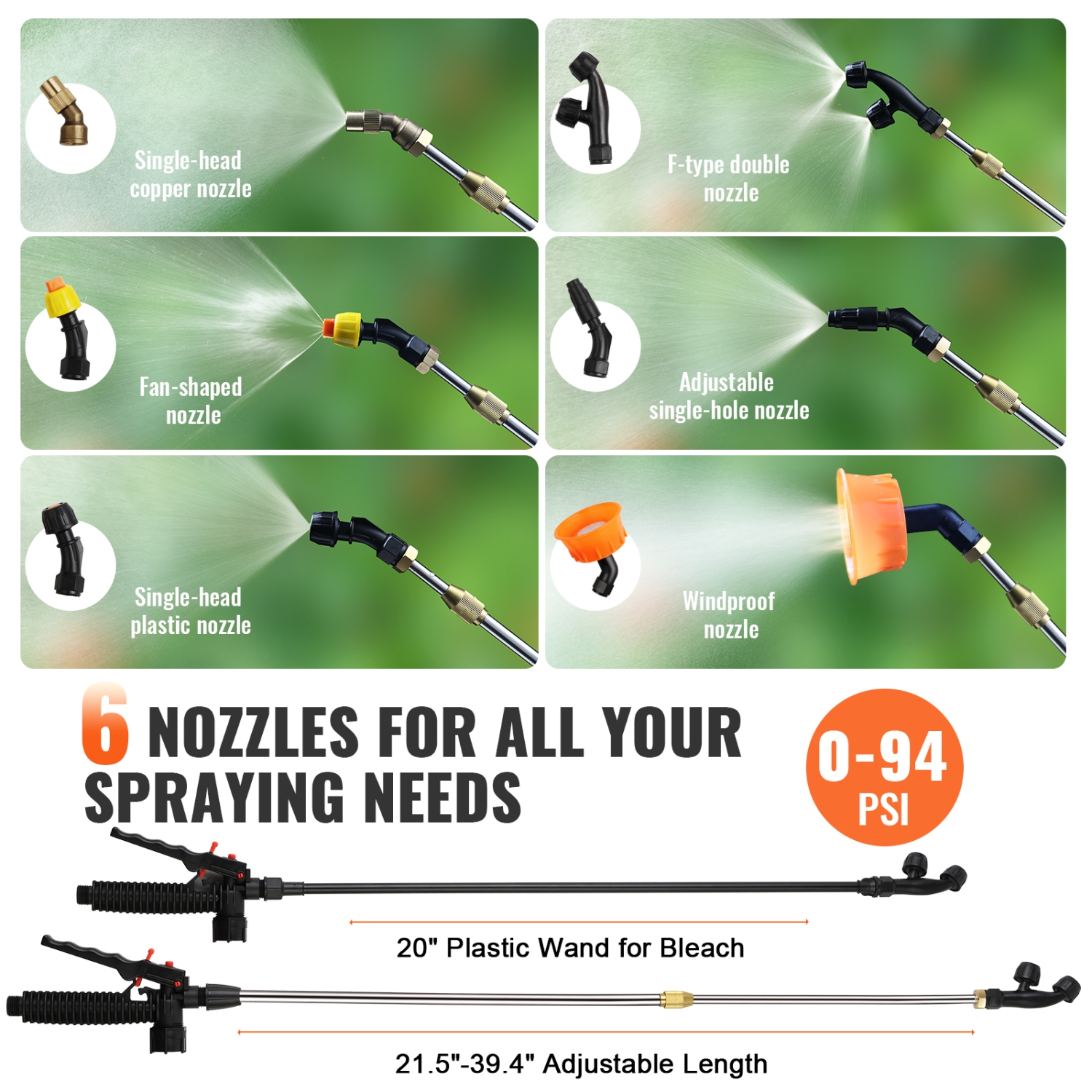 VEVOR 0-94 PSI Battery Powered Backpack Sprayer with Cart, Adjustable Pressure, 4 Gallon Tank on Wheels, with 8 Nozzles and 2 Wands, 12V 7.2Ah