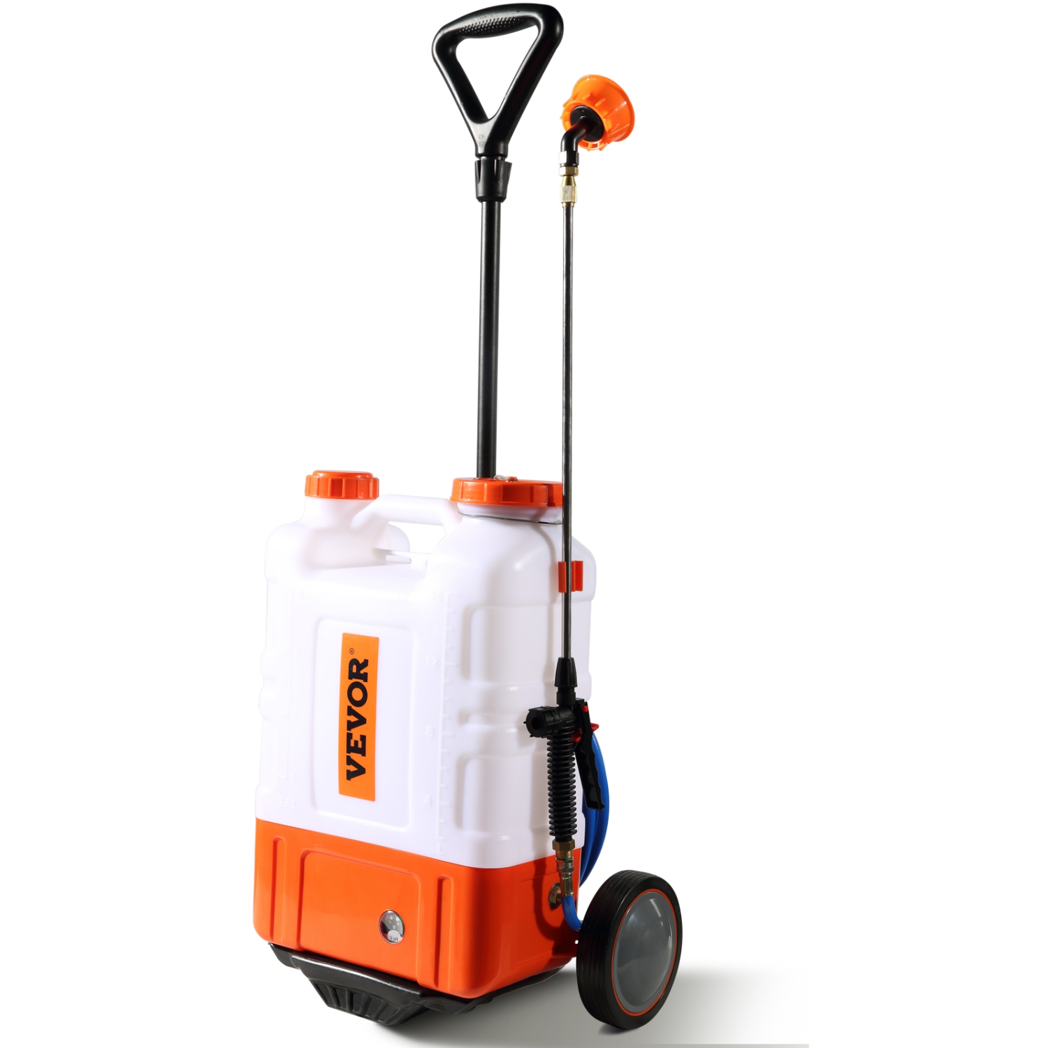 VEVOR 0-94 PSI Battery Powered Backpack Sprayer with Cart, Adjustable Pressure, 4 Gallon Tank on Wheels, with 8 Nozzles and 2 Wands, 12V 7.2Ah