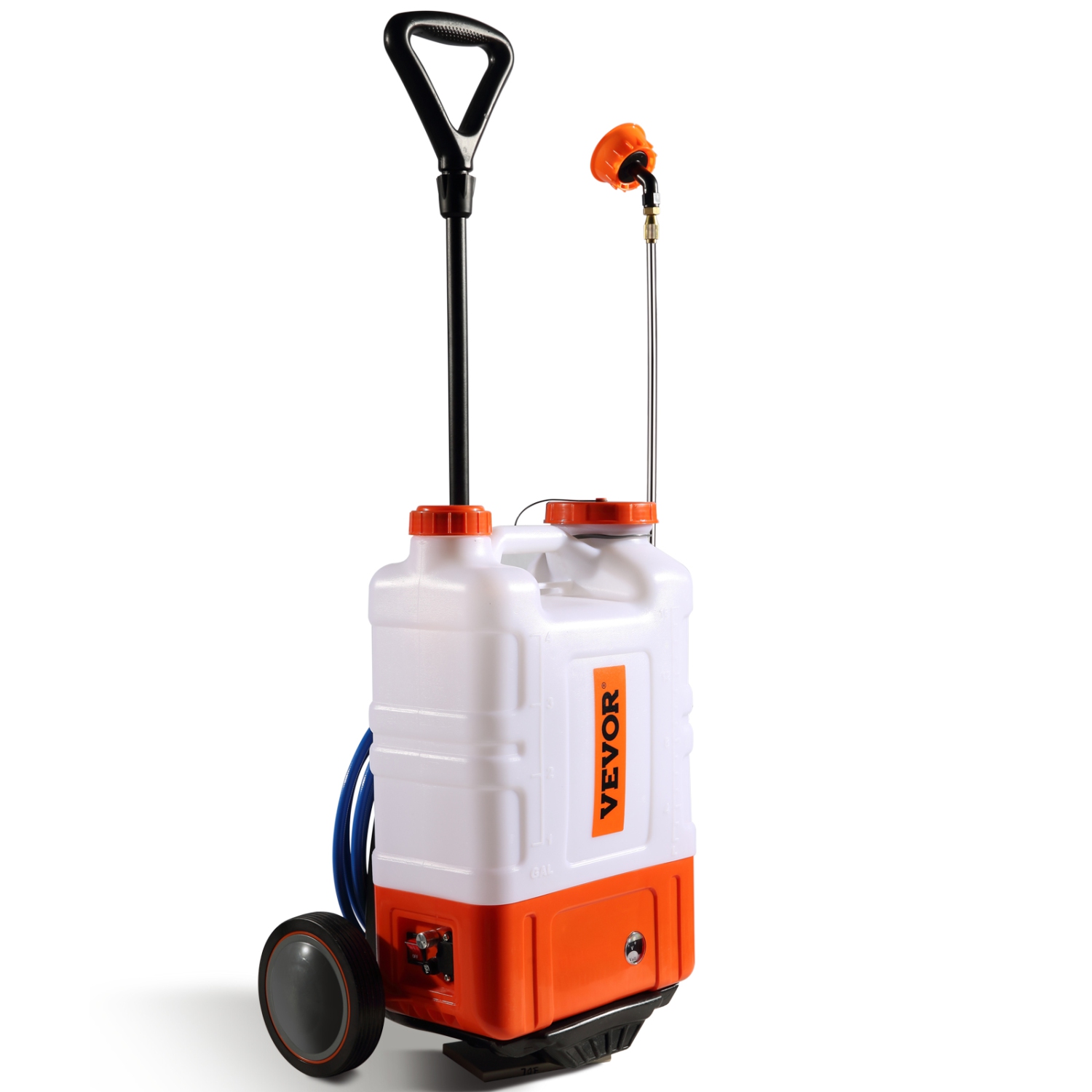 VEVOR 0-94 PSI Battery Powered Backpack Sprayer with Cart, Adjustable Pressure, 4 Gallon Tank on Wheels, with 8 Nozzles and 2 Wands, 12V 7.2Ah