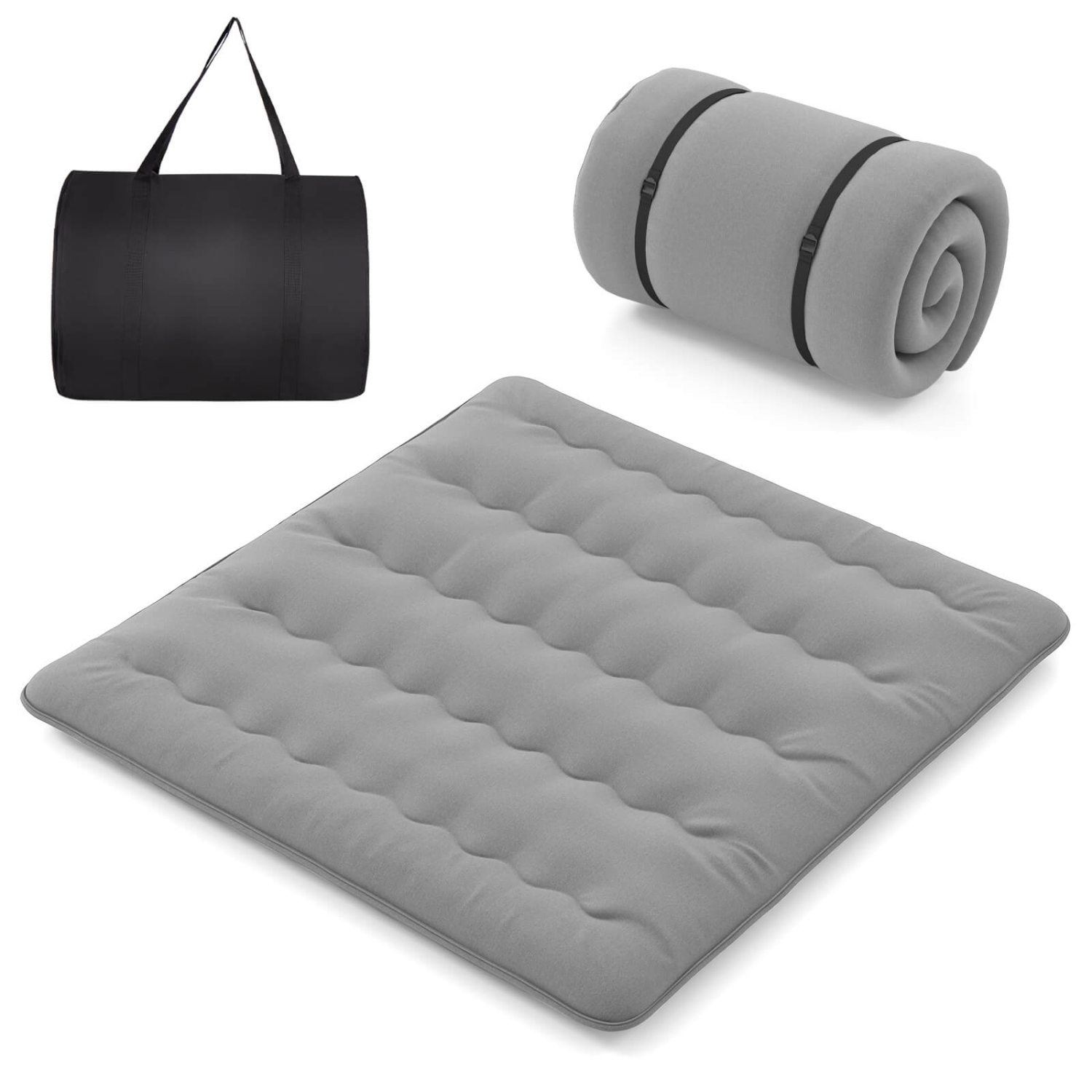 Matelas de futon pour lit simple/grand lit de Costway Tapis de plancher japonais Housse lavable Sac de transport gris