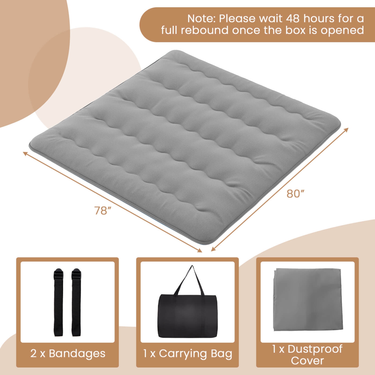Matelas de futon pour lit simple/grand lit de Costway Tapis de plancher japonais Housse lavable Sac de transport gris