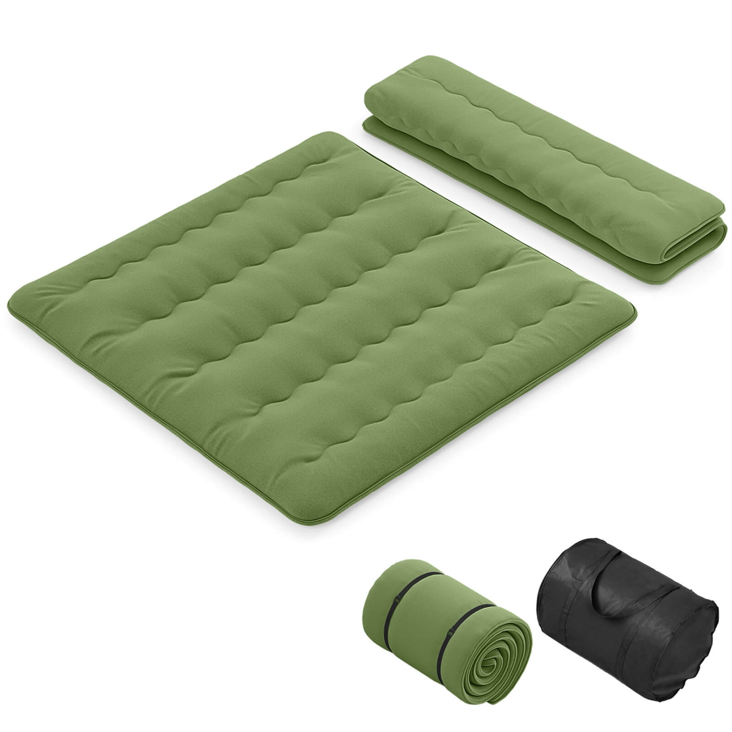Matelas de futon pour lit simple/double/grand lit de Costway Coussin de sol japonais Housse lavable Sac de transport vert