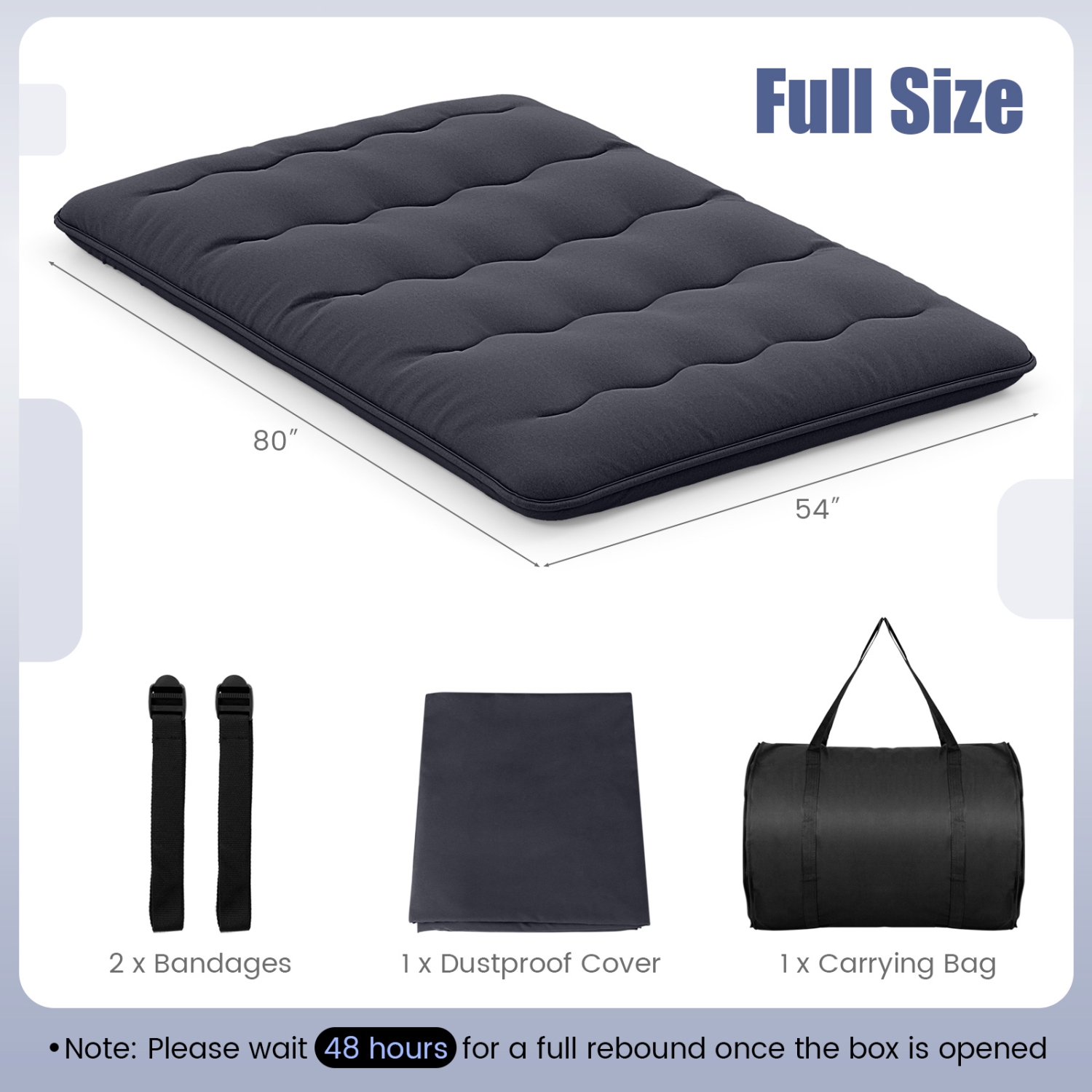 Costway Twin/Queen Futon Mattress Japanese Floor Sleeping Pad Washable Cover Carry Bag Black