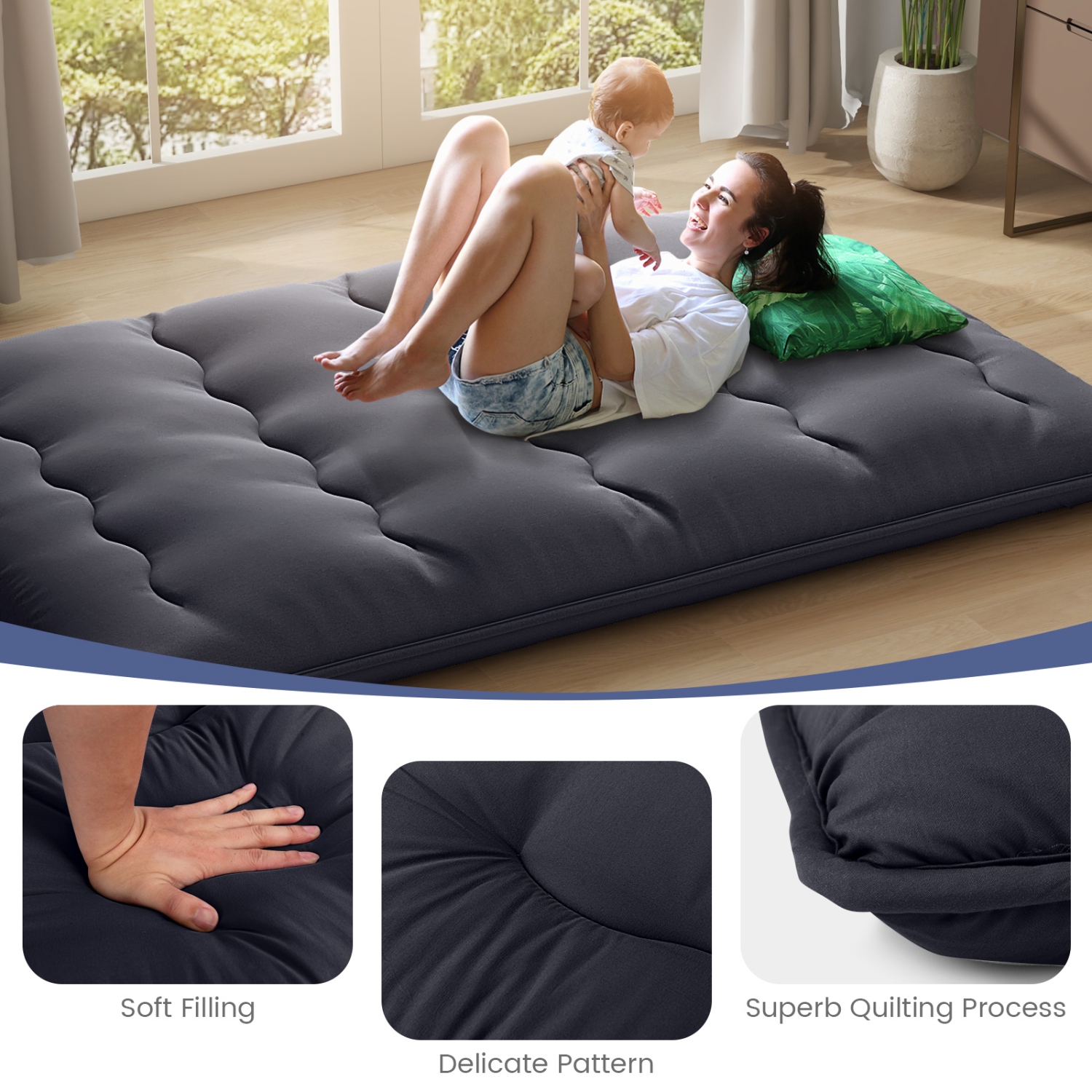 Costway Twin/Queen Futon Mattress Japanese Floor Sleeping Pad Washable Cover Carry Bag Black