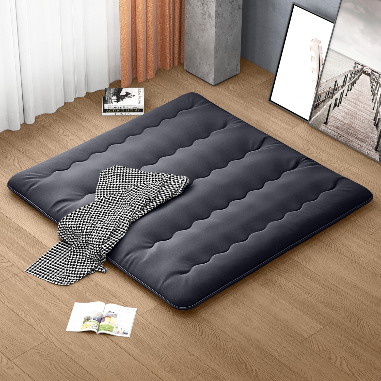 Costway Twin/Queen Futon Mattress Japanese Floor Sleeping Pad Washable Cover Carry Bag Black