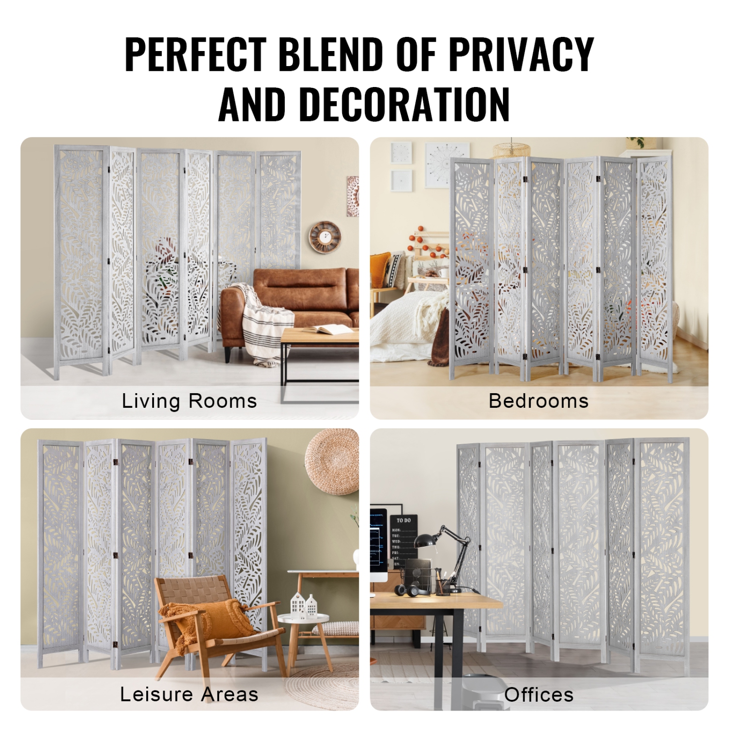 VEVOR 6 Panel Wood Room Divider, Wood Folding Privacy Screen, 66.9 Inches Tall Indoor Carved Partition Divider, Portable Decoration Screen, for Room