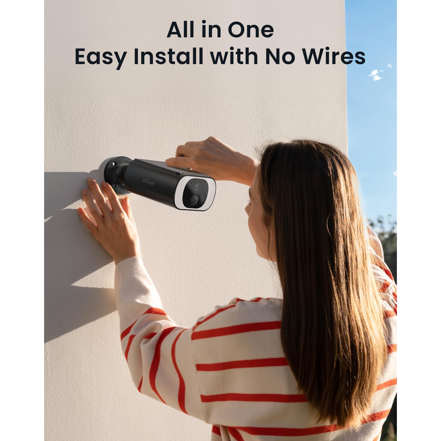 Caméra de sécurité solaire sans fil extérieure d'ieGeek,Toujours alimentée,Caméra solaire tout-en-un sans fil extérieur pour la sécurité