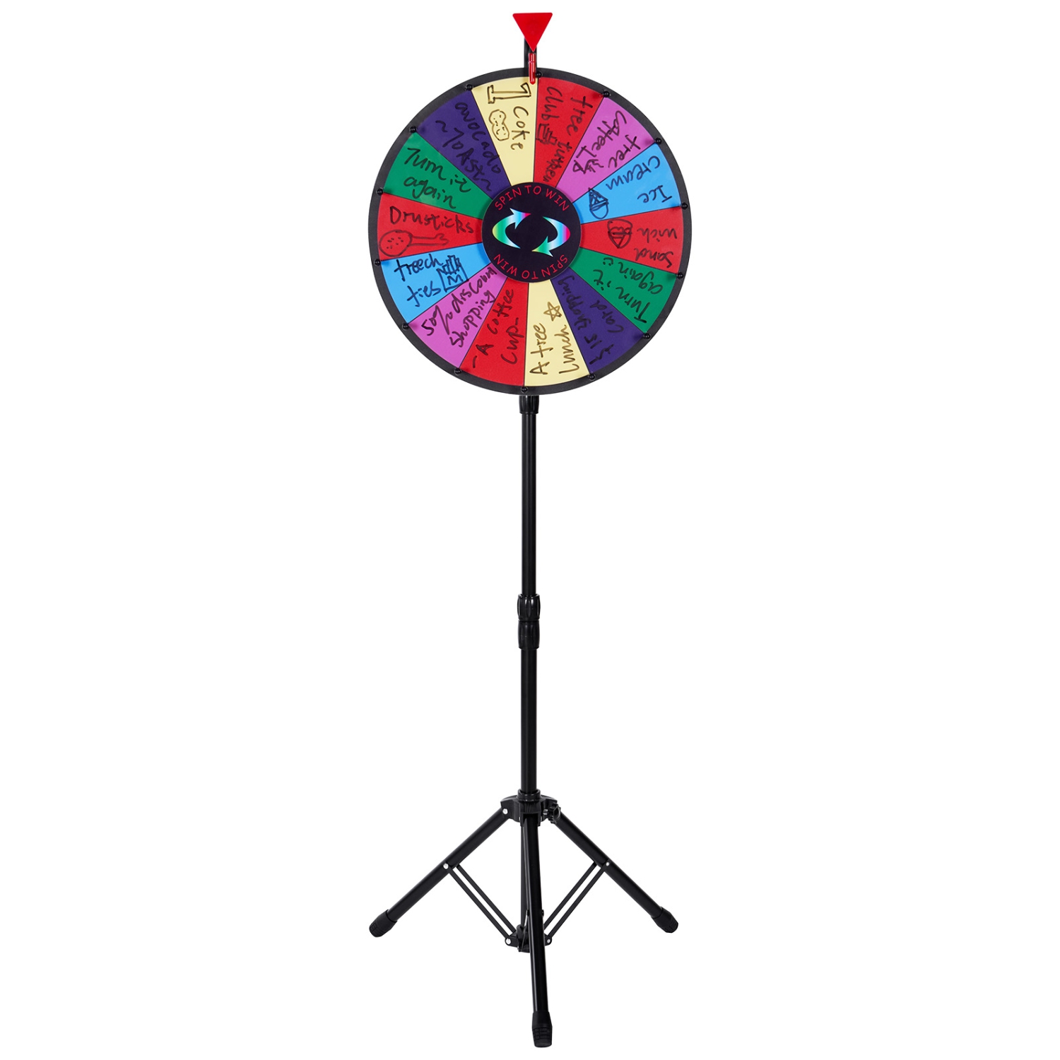 VEVOR 18 inch Spinning Prize Wheel, 14 Slots Spinning Wheel with Height Adjustable Stand, Roulette Wheel with a Dry Erase, and a Storage Bag, Win