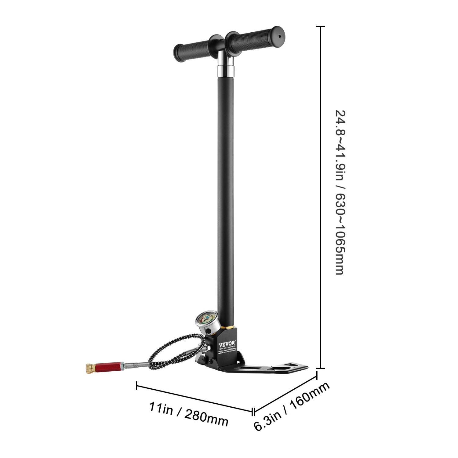 Pompe manuelle VEVOR PCP à 4 étapes, pompe de remplissage de rifile d'air 30Mpa 4500&nbsp;lb/po² avec jauge de pression de filtre à huile, acier