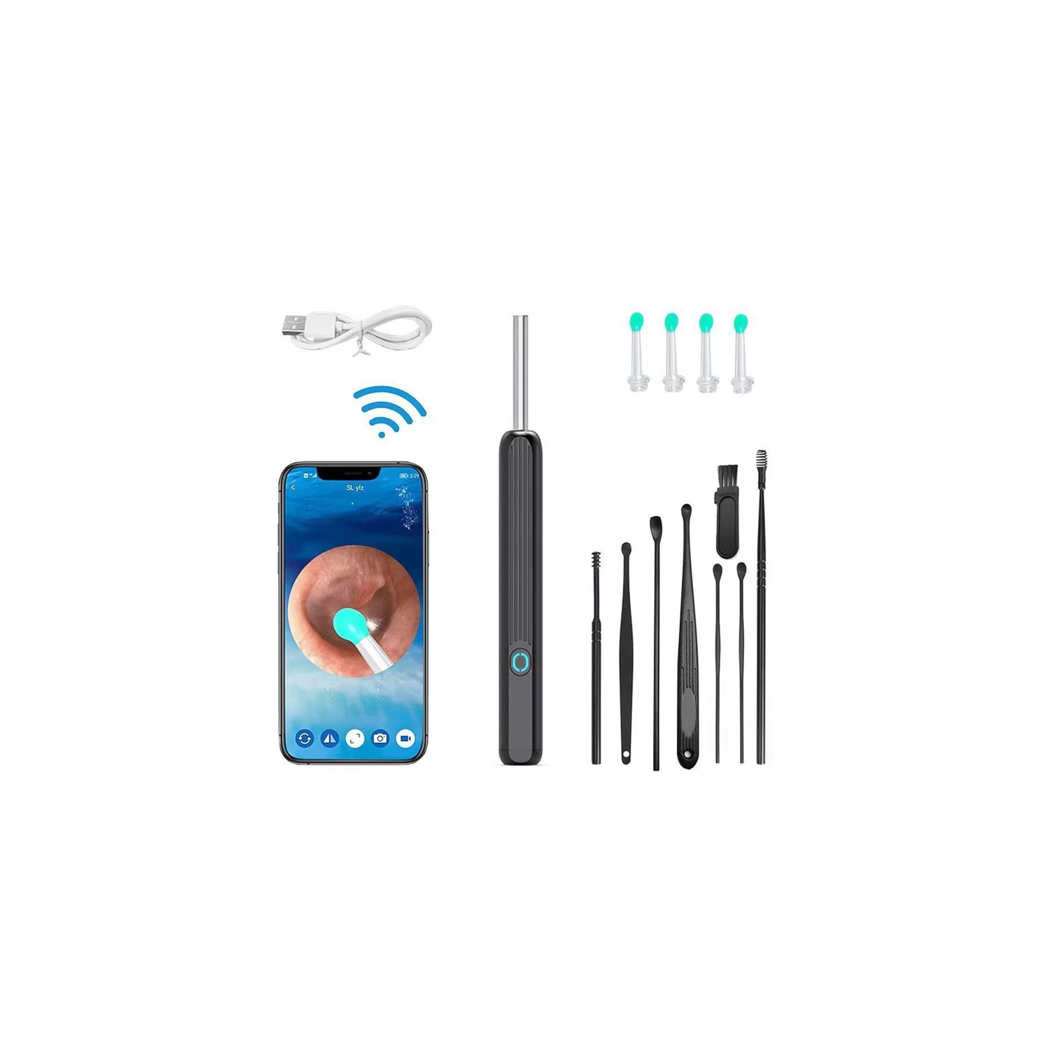 Retrait de cire d'oreille, trousse de retrait de cire d'oreille avec caméra HD, trousse de nettoyage d'oreille Otoscope avec lumière, caméra