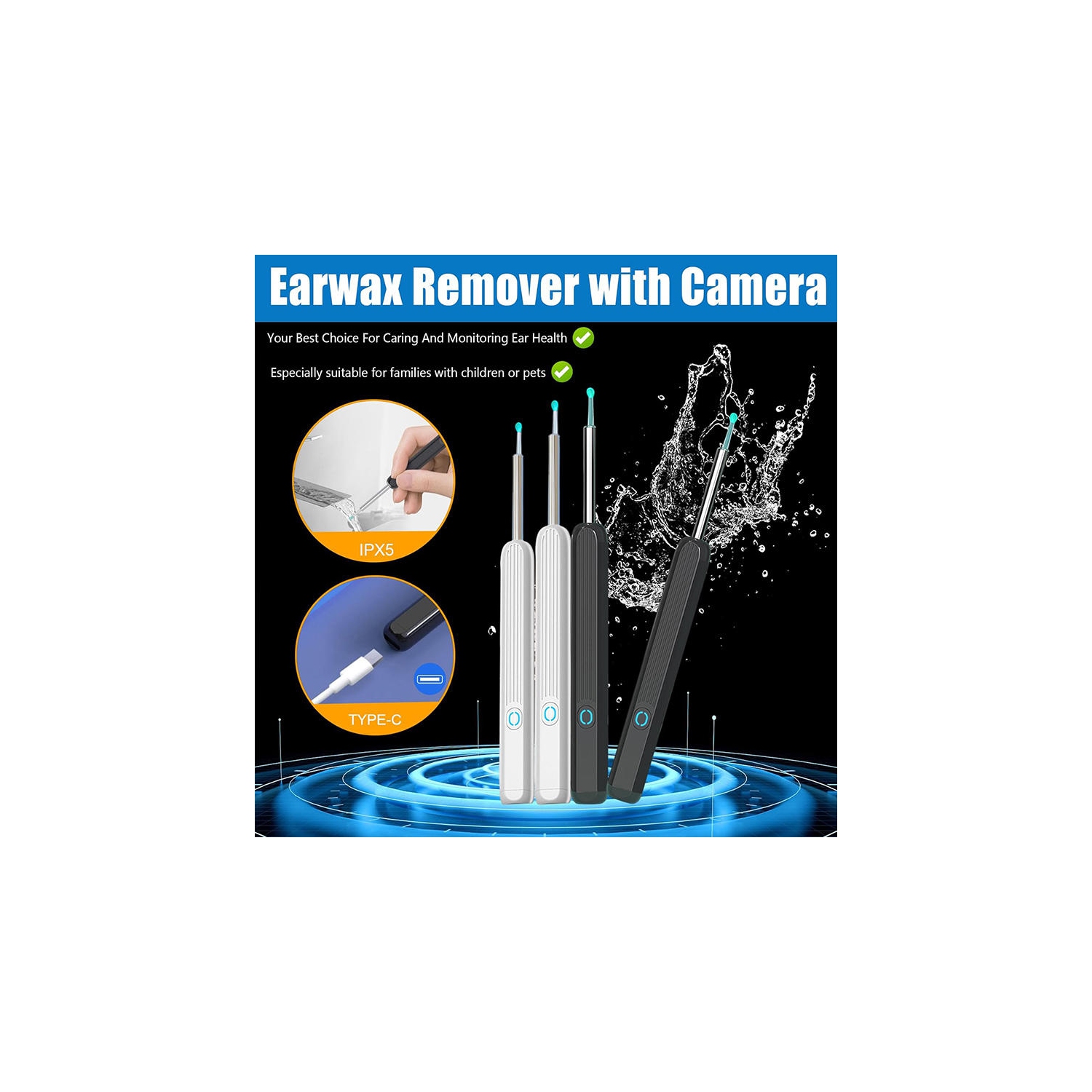 Retrait de cire d'oreille, trousse de retrait de cire d'oreille avec caméra HD, trousse de nettoyage d'oreille Otoscope avec lumière, caméra