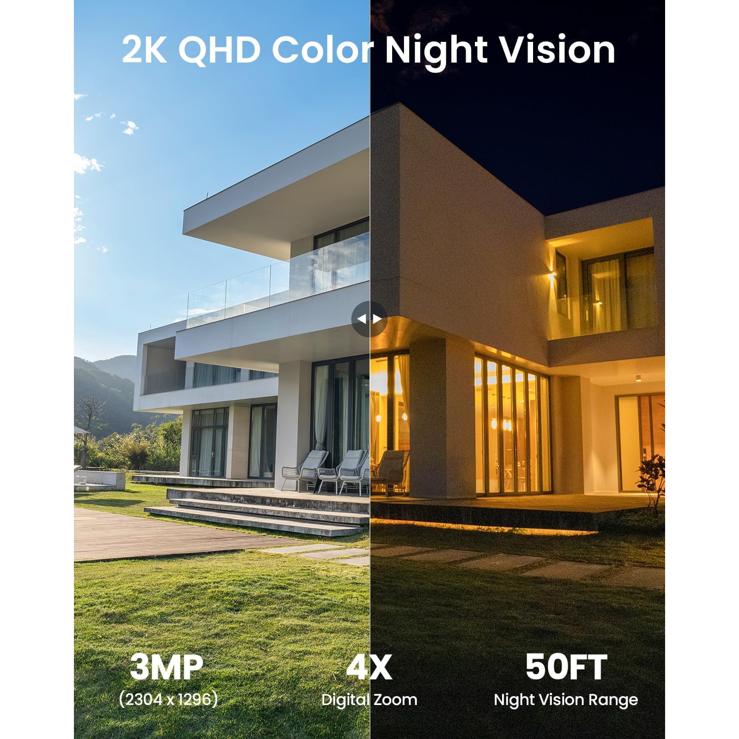 Caméra de sécurité solaire sans fil extérieure d'ieGeek,Toujours alimentée,Projecteur,Vision nocturne couleur 2K,Détection de mouvement,Pas de frais