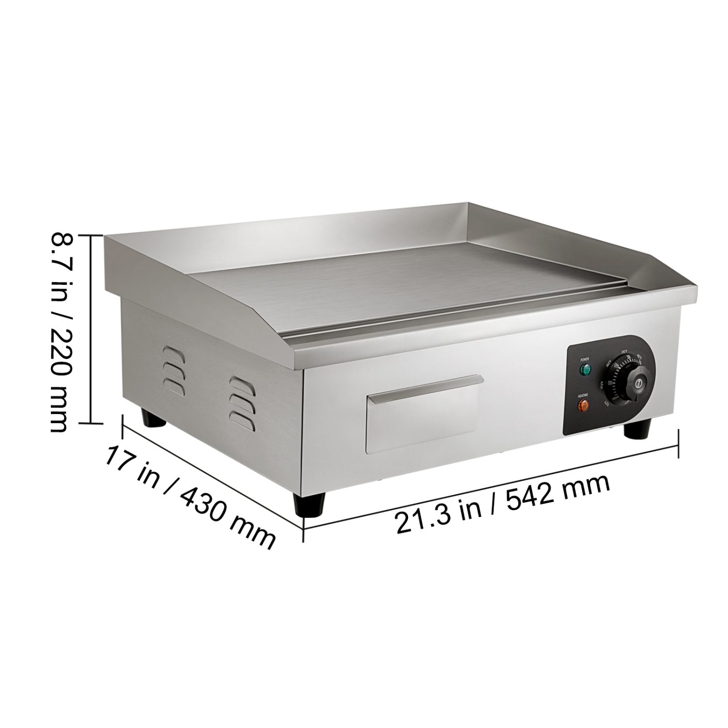 VEVOR 21" Electric Griddle, 1600W Flat Top Grill, Stainless Steel Teppanyaki Grill with Non Stick Iron Cooking Plate, 122-572℉ Adjustable Temp