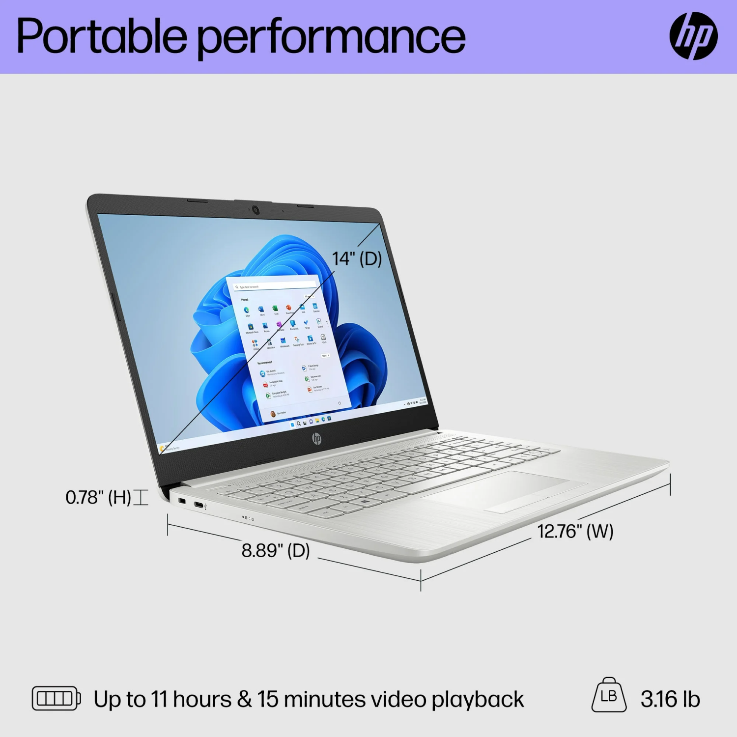 Portable Stream 14 2025 de HP, processeur 4 cœurs Celeron N4120 d'Intel, écran HD WXGA de 14&nbsp;po, carte graphique UHD d'Intel, SSD 64&nbsp;Go