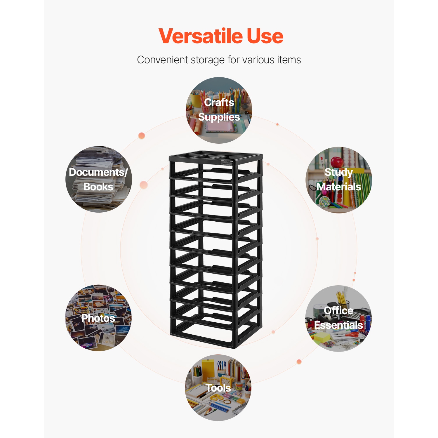 Organisateur de rangement en plastique à 10 niveaux VEVOR, grande capacité, cadre noir seulement, rangement multifonctionnel en polypropylène pour