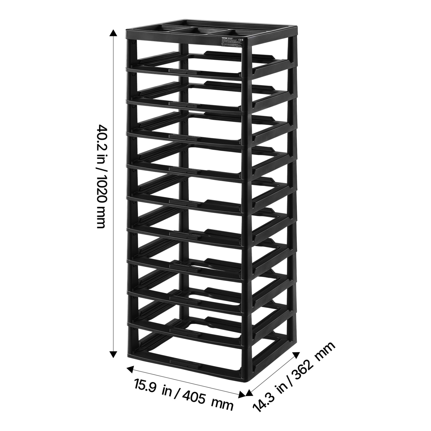 Organisateur de rangement en plastique à 10 niveaux VEVOR, grande capacité, cadre noir seulement, rangement multifonctionnel en polypropylène pour