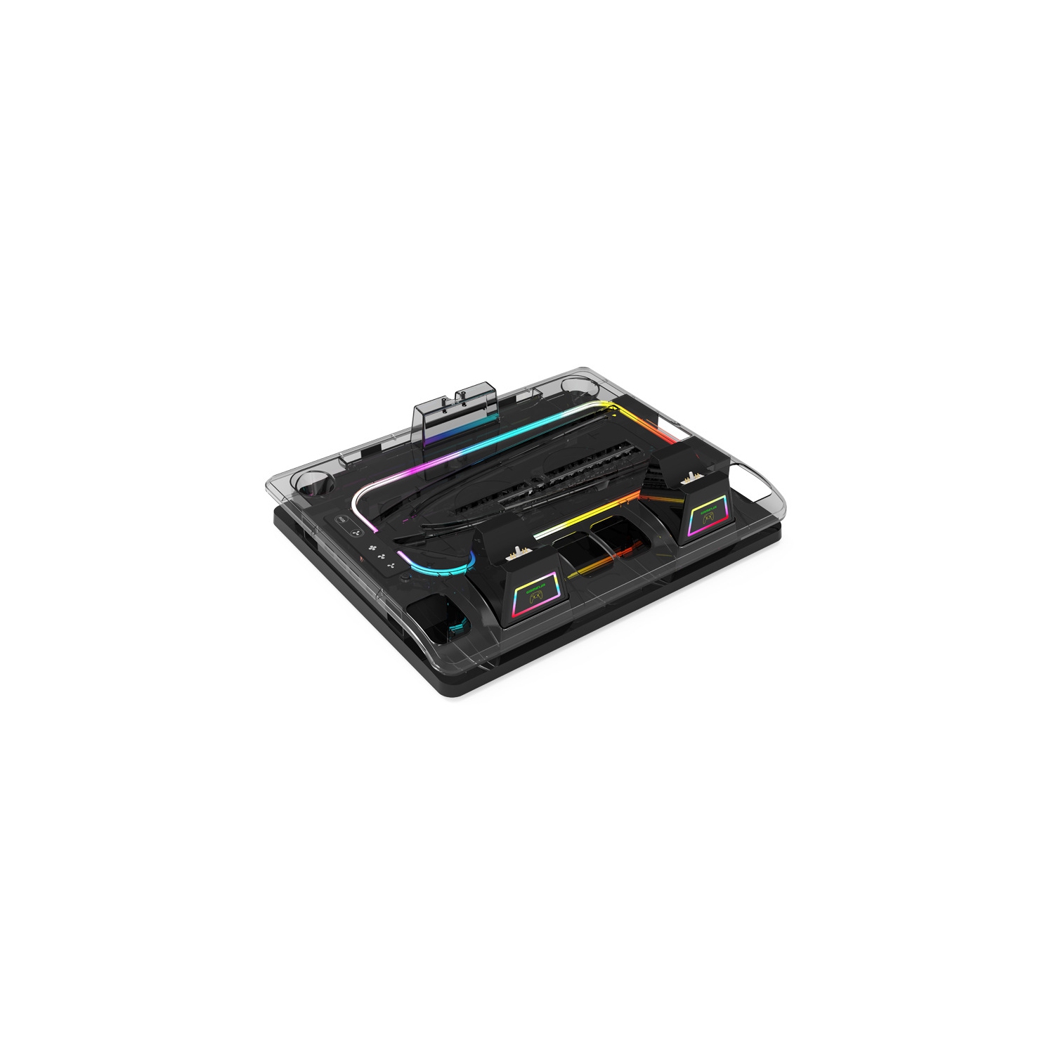 [RGB+Storage] GAMINJA P53 PS5 Charging Dock Controller Fast Charging + Game Disc Storage Transparent Game Stand Portal Charger, PS5 Stand and Cooling