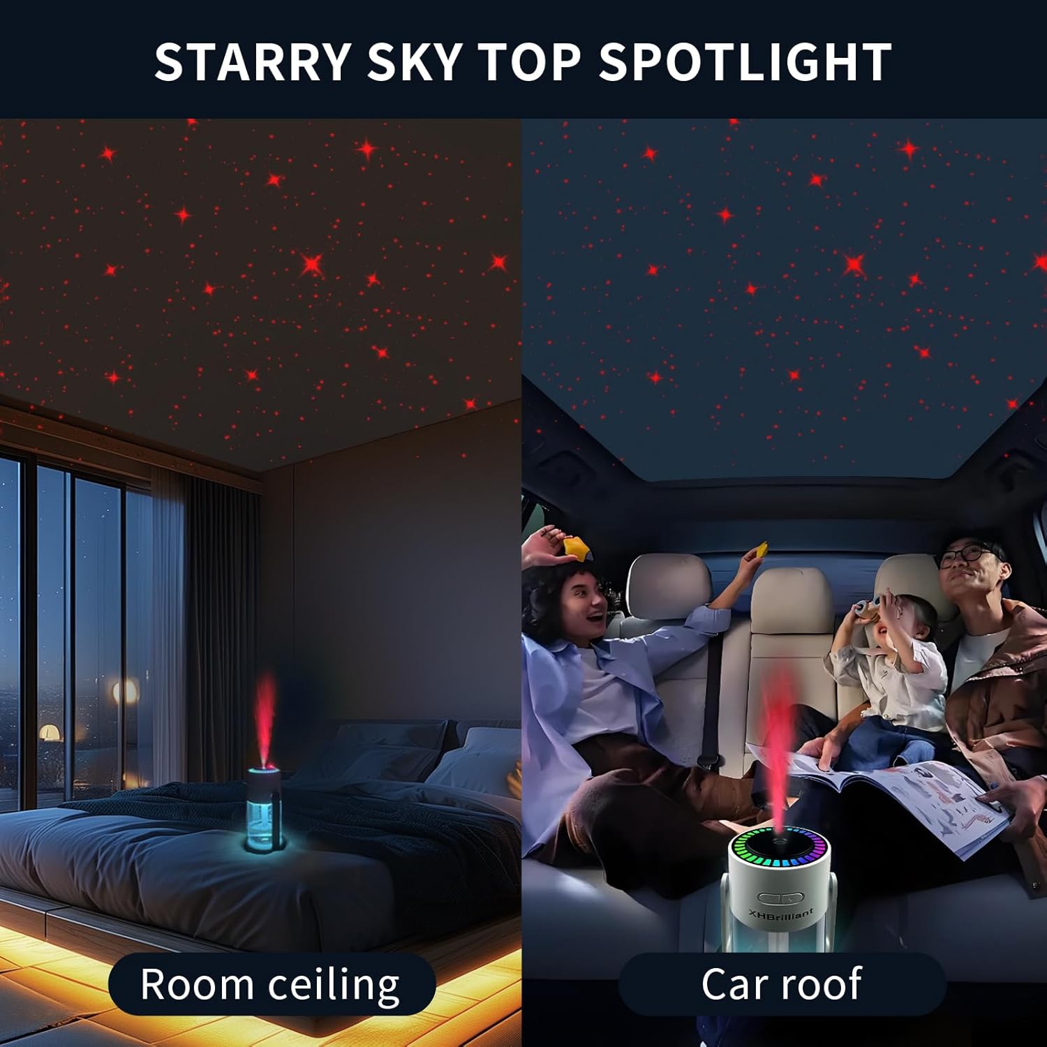 Portable 7-color starry sky LED car and home dual-use new starry sky projection humidifier USB ultrasonic car air humidifier home water replenishment