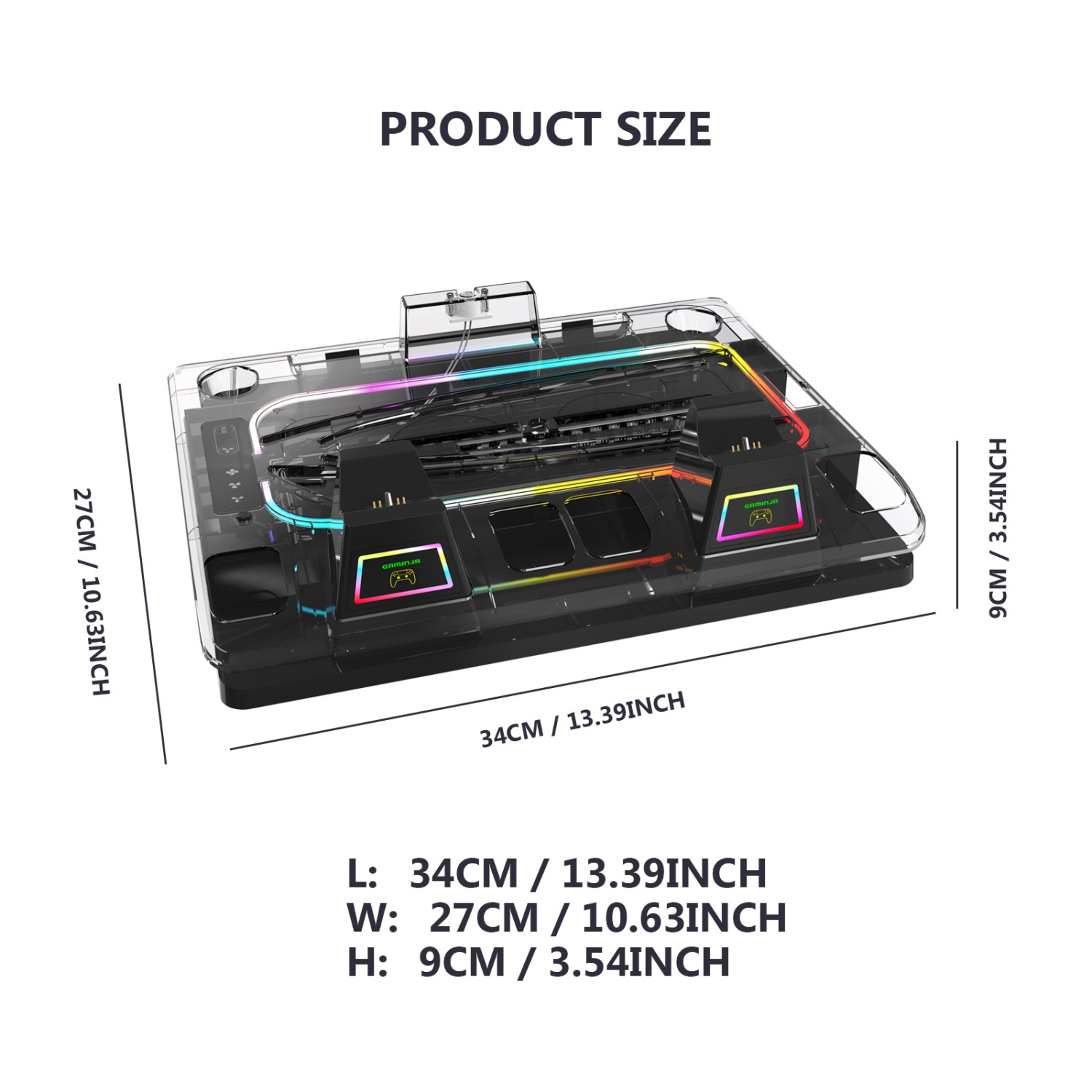 [RGB+Storage] GAMINJA P53 PS5 Charging Base Controller Fast Charging + Game Disc Storage Transparent Gaming Stand Portal Charger, PS5 Stand and