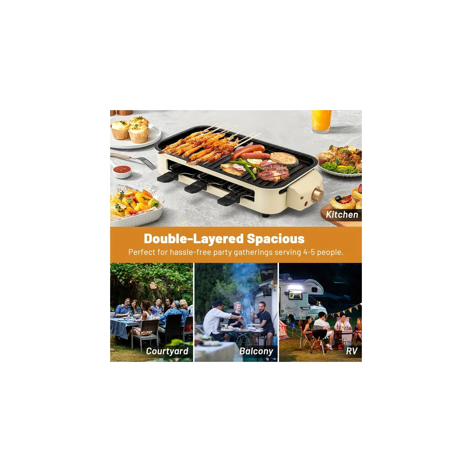 Gril électrique d'intérieur avec cuisson antiadhésive Plaque amovible à contrôle de la température Gril d'intérieur sans fumée 1500&nbsp;W