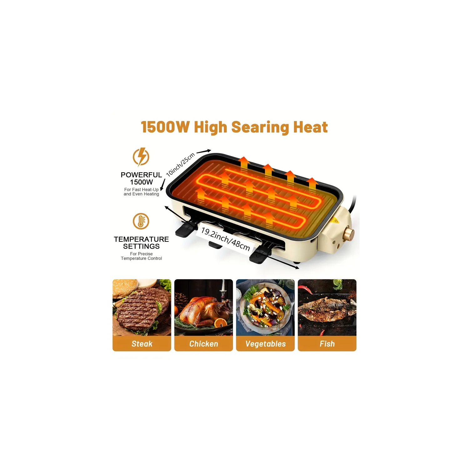 Gril électrique d'intérieur avec cuisson antiadhésive Plaque amovible à contrôle de la température Gril d'intérieur sans fumée 1500&nbsp;W