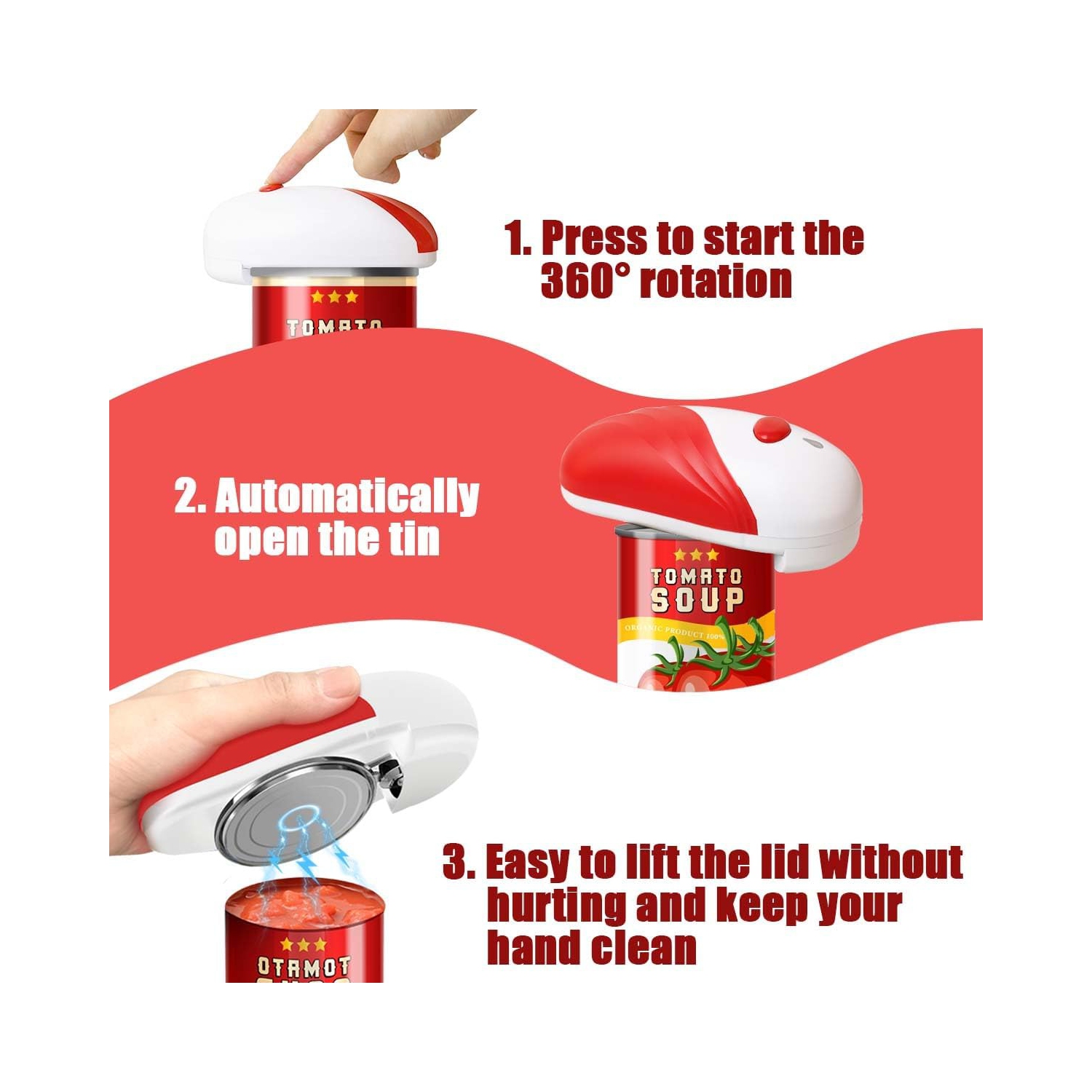 Electric Can Opener,Automatic Can Opener for Kitchen,Hands-Off Battery Operated Opener,Portable Can Opener for Seniors