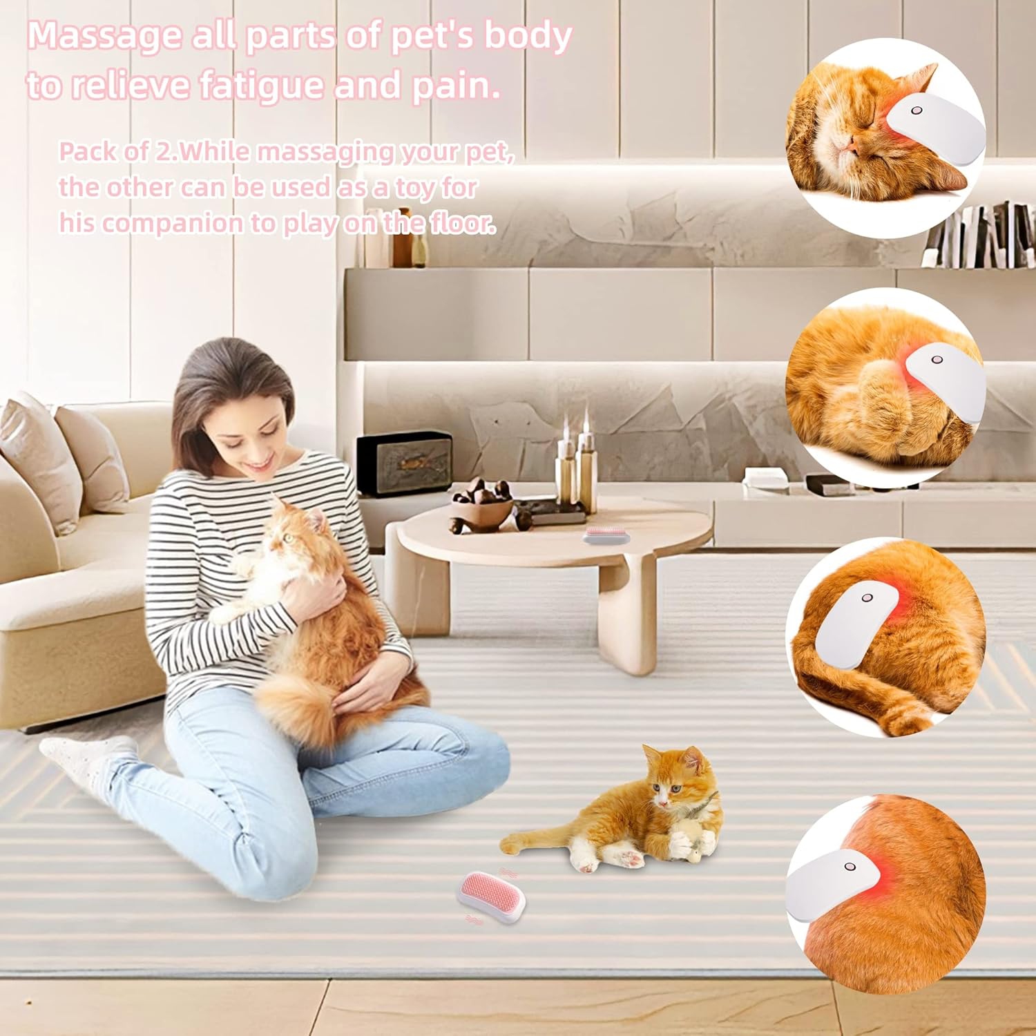 2-Pack Electric Massage Cat Brushes,Portable Pet Brush,Cats Dogs Hair Removal Comb,Hair Brush for Pet Massage