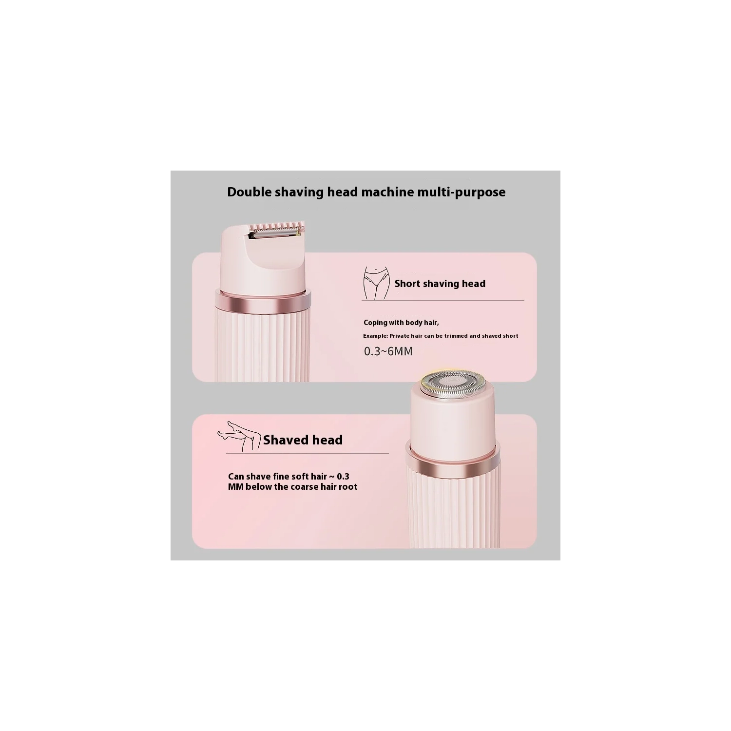 Electric Shaver for Women Waterproof Wet & Dry Hair Razors 2 in 1 Double Head Dual Bikini Hair Trimmer Detachable Head Shaver