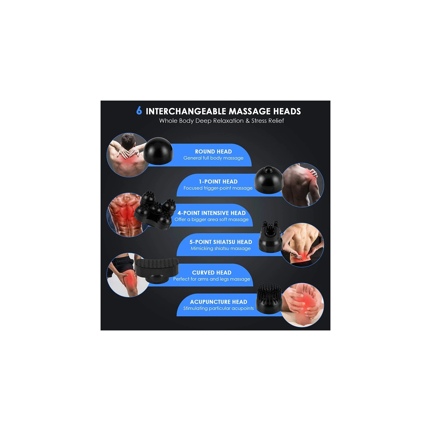 Back Massager, Wireless Handheld Back Massager With 6 Massage Heads, 12 Modes and 10 Intensities, USB Rechargeable for Deep Body Pain Relief