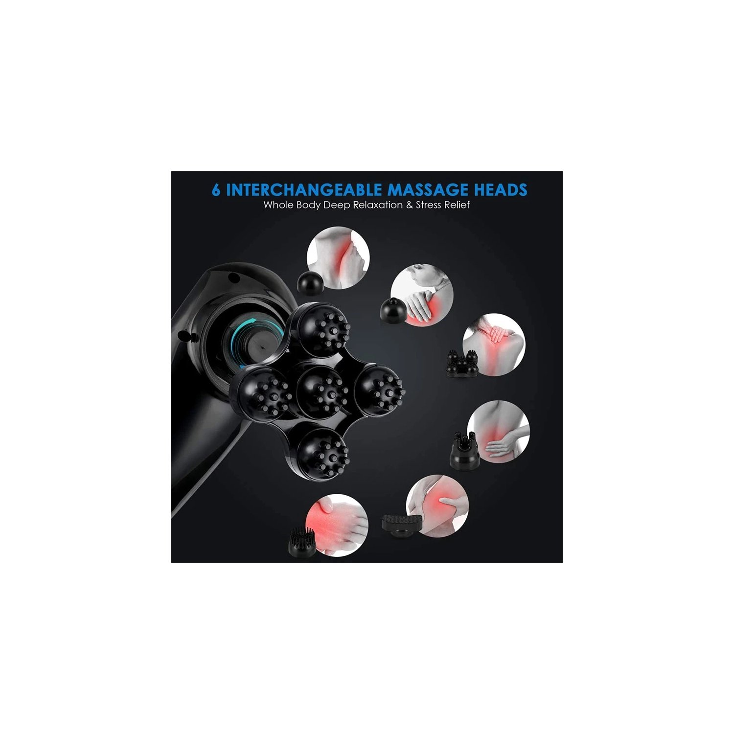 Back Massager, Wireless Handheld Back Massager With 6 Massage Heads, 12 Modes and 10 Intensities, USB Rechargeable for Deep Body Pain Relief