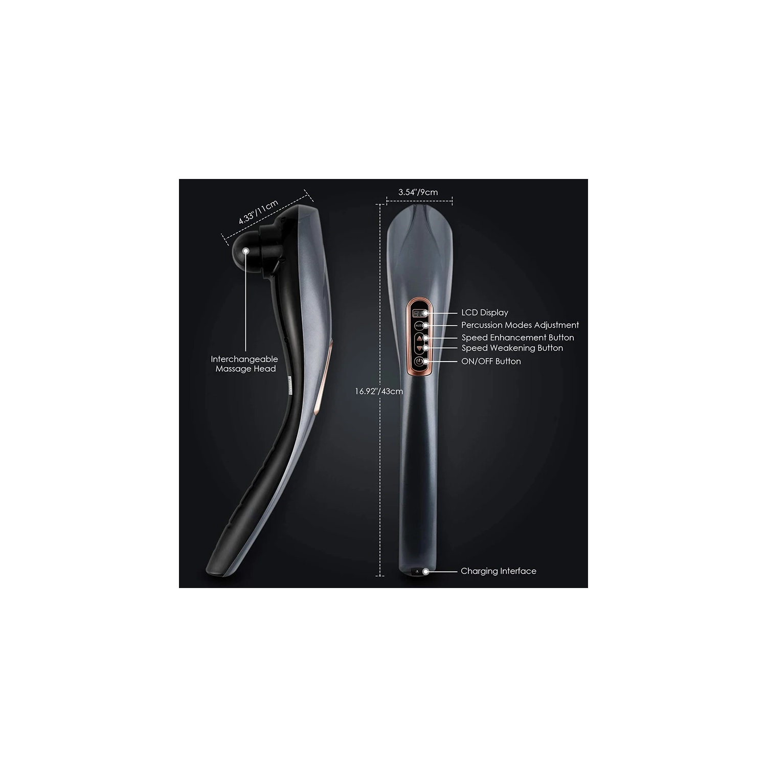 Back Massager, Wireless Handheld Back Massager With 6 Massage Heads, 12 Modes and 10 Intensities, USB Rechargeable for Deep Body Pain Relief