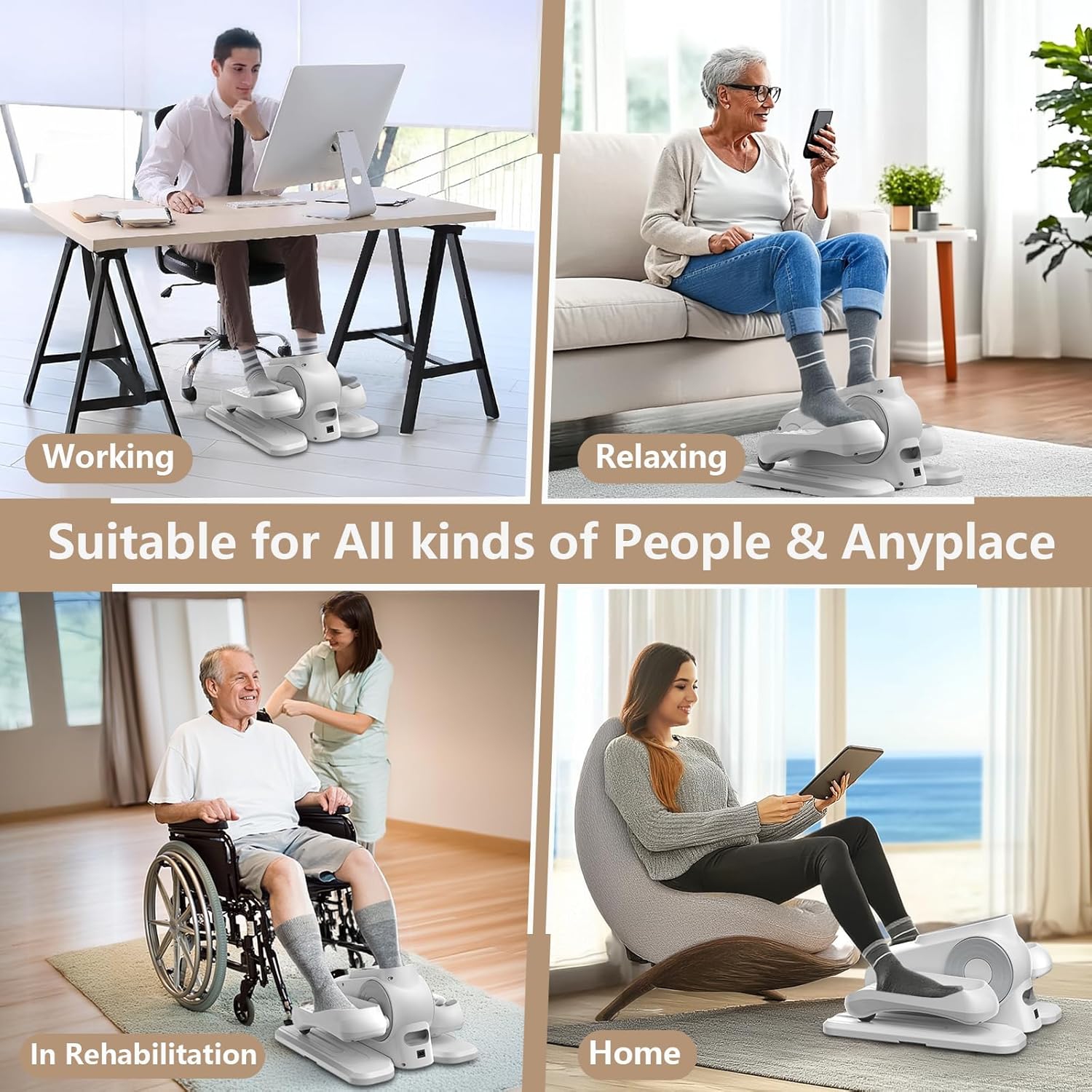 Exerciseur elliptique sous le bureau, exerciseur elliptique pour les jambes assis pour les aînés, exerciseur à pédales miniature silencieux et