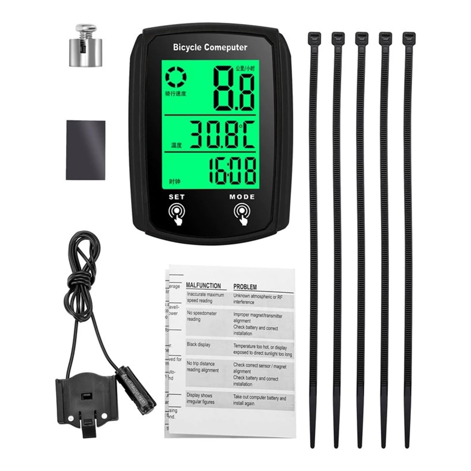 Ordinateur étanche à rétroéclairage à grand écran, mesure précise de la vitesse + statistiques de kilométrage, compatible avec les vélos de route/de