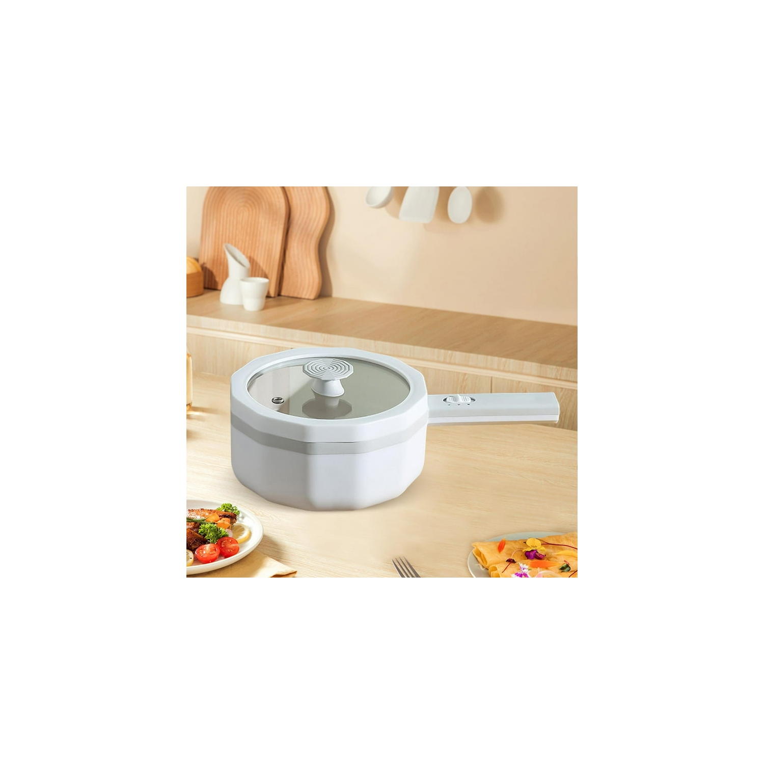 Casserole de cuisson électrique multifonction tout-en-un Poêle à frire pour étudiants Nouilles dortoirs – Blanc
