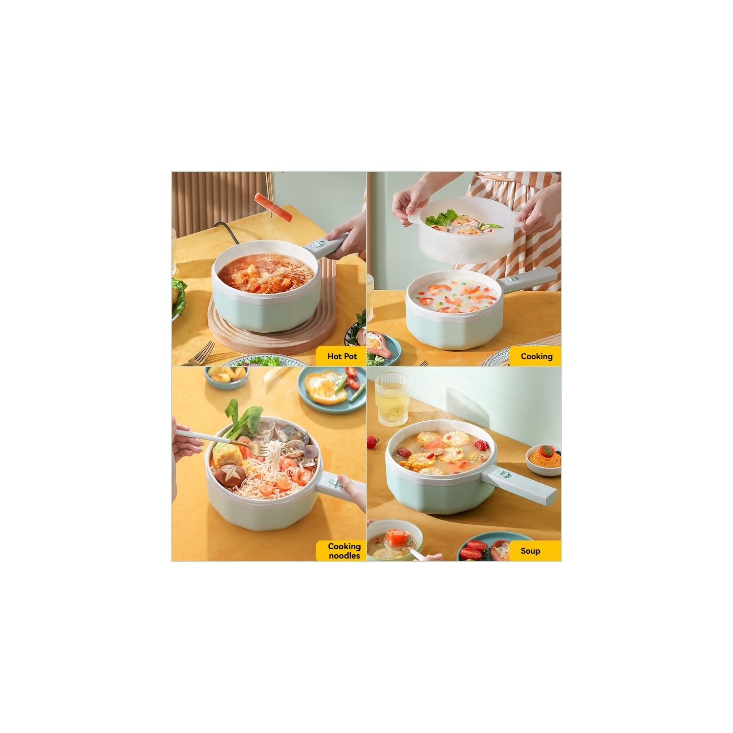 Casserole de cuisson électrique multifonction tout-en-un Poêle à frire pour étudiants Nouilles dortoirs – Blanc