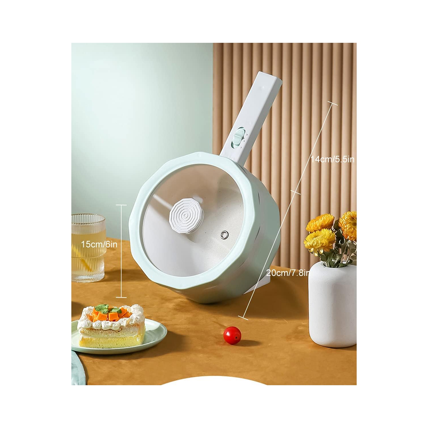 Cuiseur électrique domestique Poêle à frire multifonction Cuiseur à nouilles dortoir étudiant – vert pâle