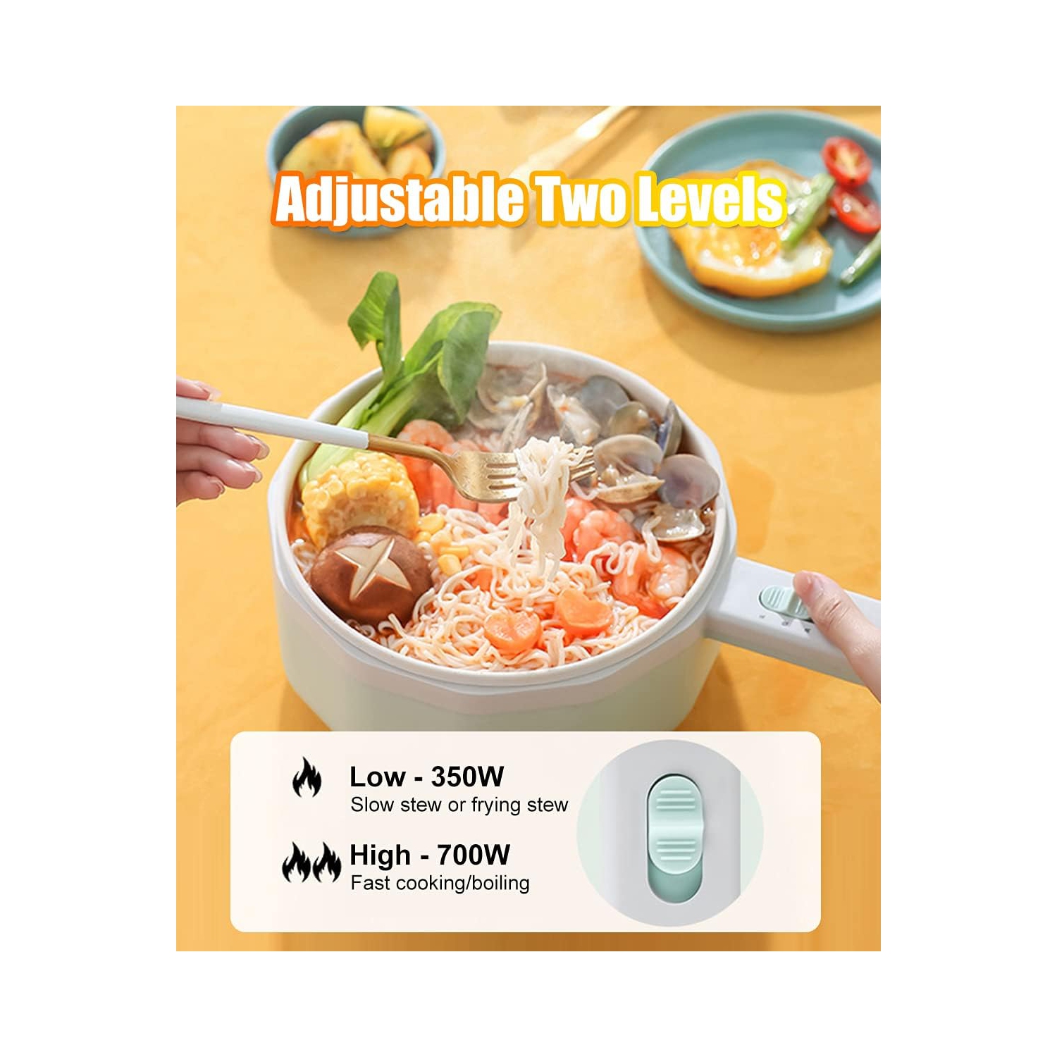 Household electric cooking pot multi-function frying pan student dormitory noodle cooking pot - light green