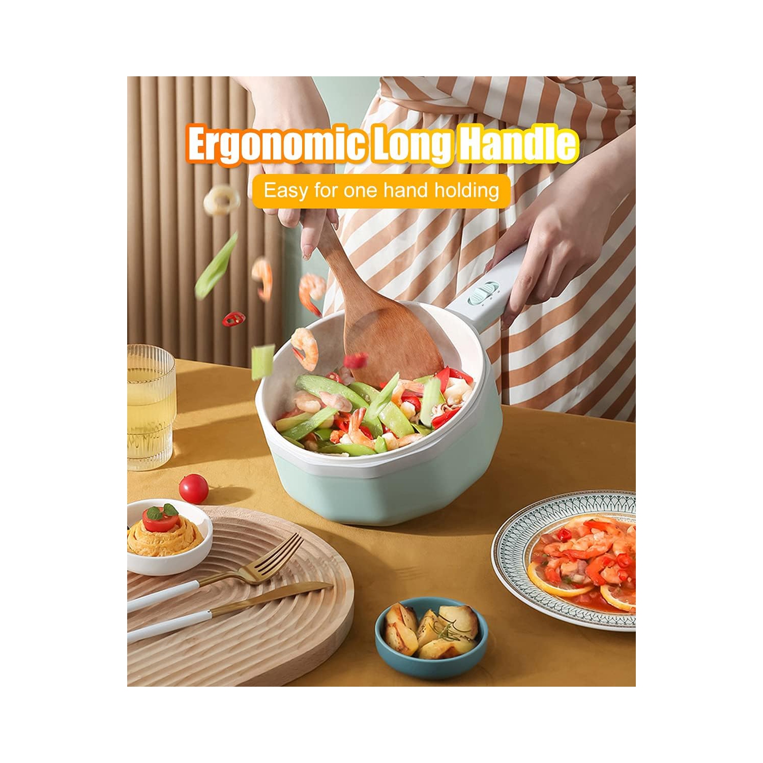 Household electric cooking pot multi-function frying pan student dormitory noodle cooking pot - light green