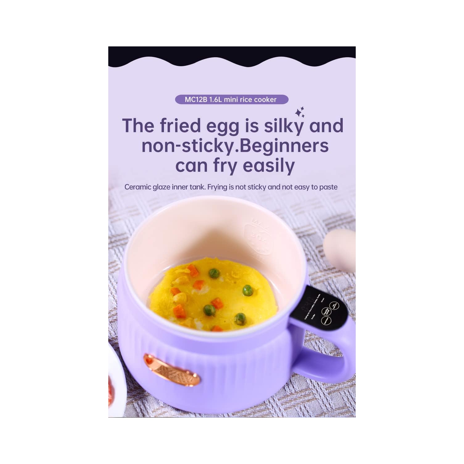 Mini electric hot pot multifunctional small dormitory noodle cooker mini electric noodle cooker non-stick pan - 1.6L milk yellow white