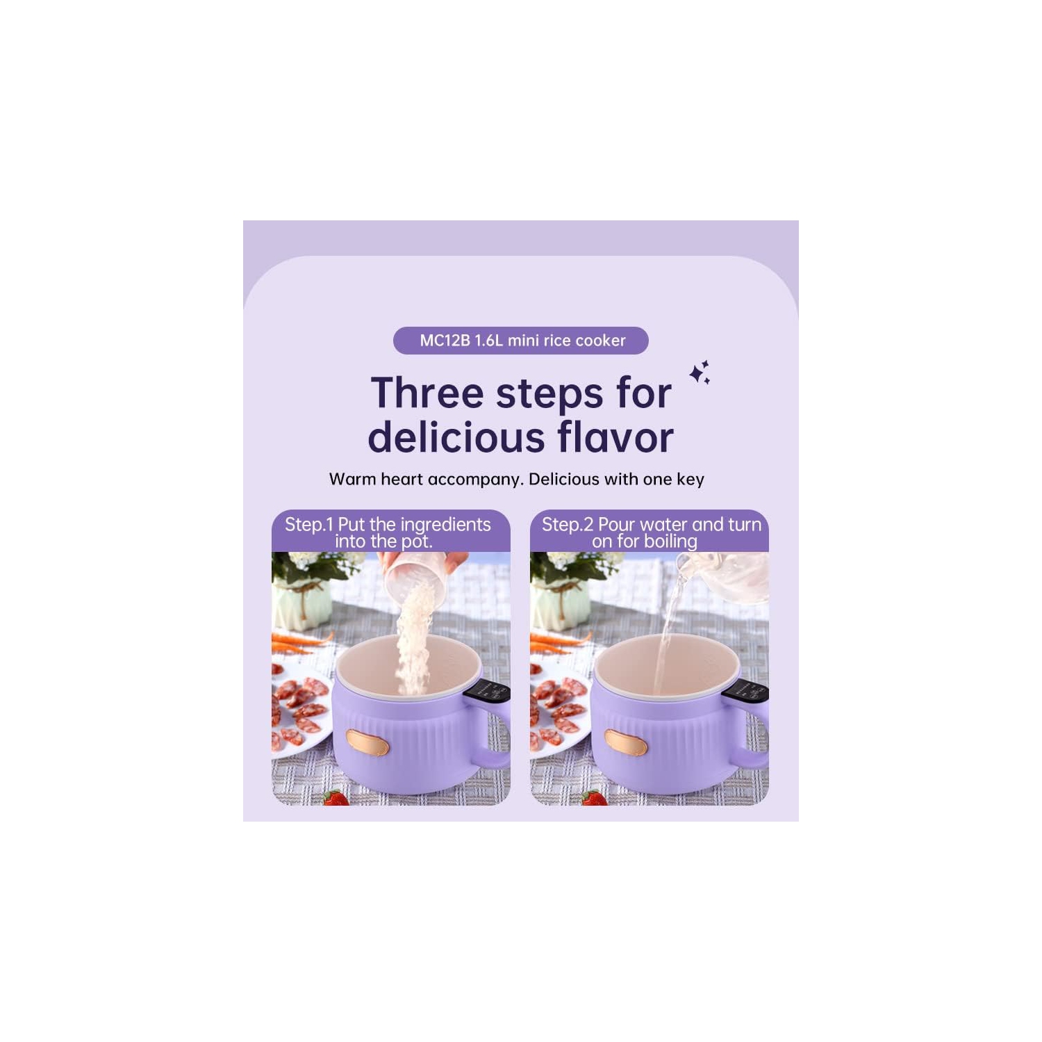 Mini electric hot pot multifunctional small dormitory noodle cooker mini electric noodle cooker non-stick pan - 1.6L purple