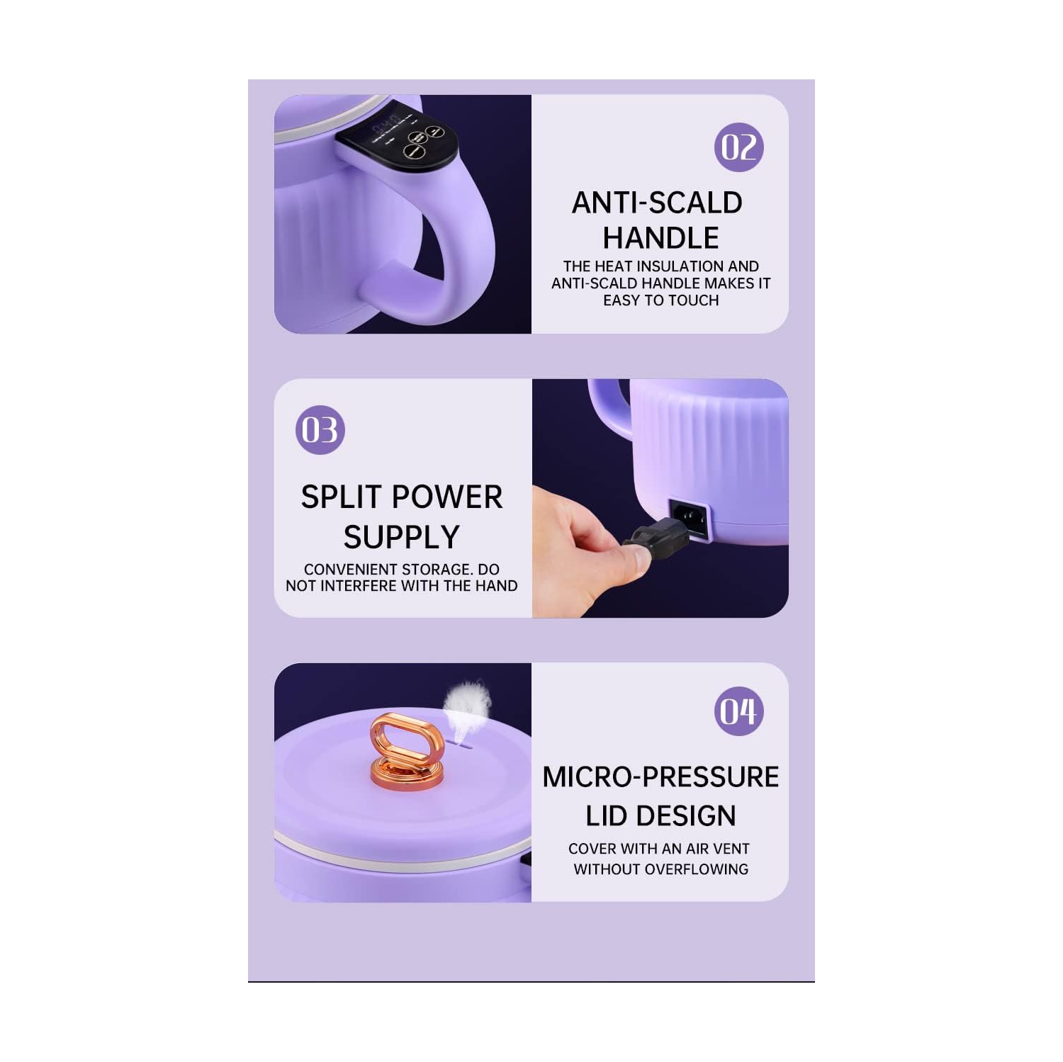 Mini electric hot pot multifunctional small dormitory noodle cooker mini electric noodle cooker non-stick pan - 1.6L purple